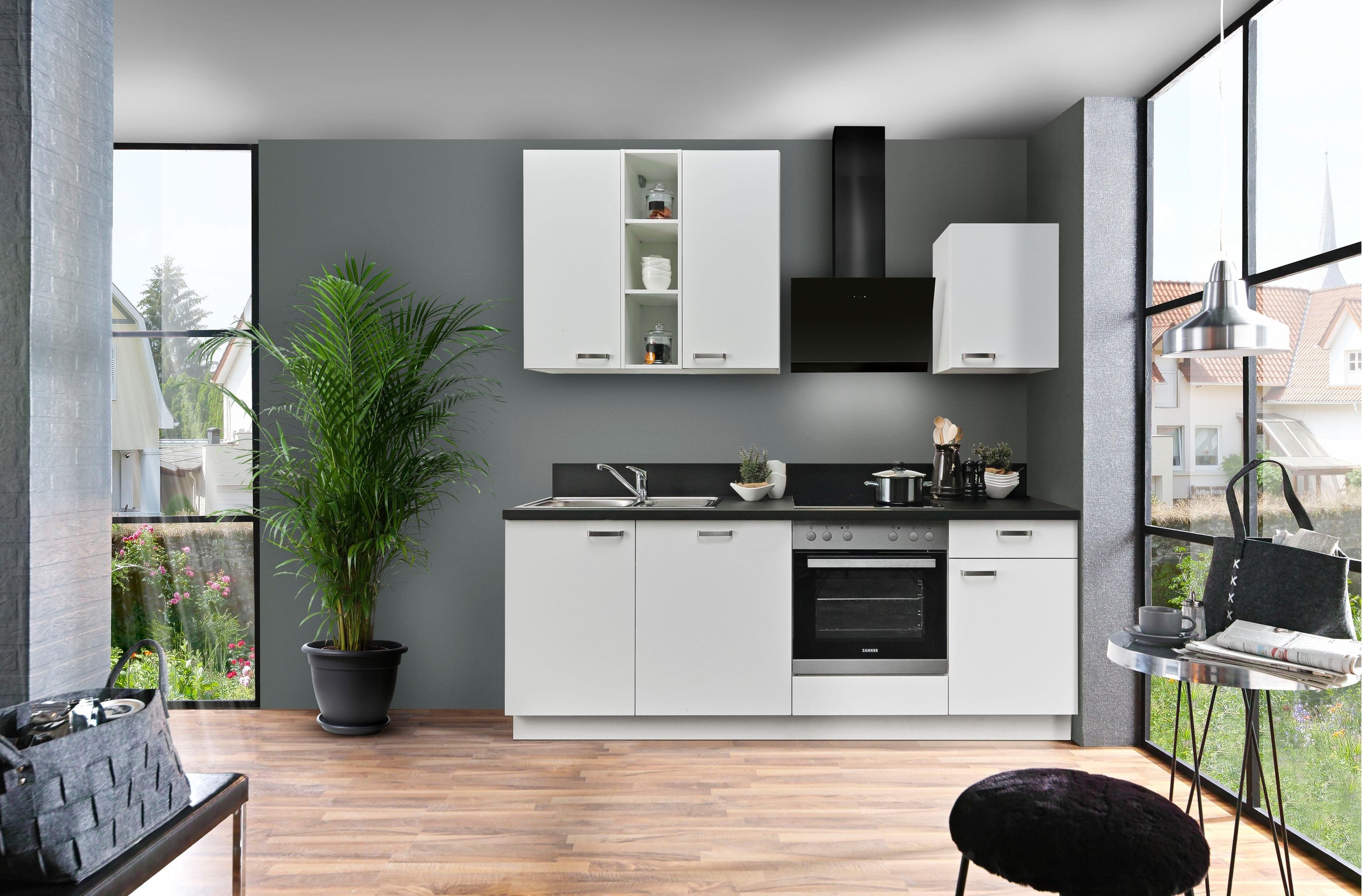 KOCHSTATION Küchenzeile »"KS-Bari", wahlw. mit E-Geräten & Geschirrspüler«, Soft-Close-Funktion und Vollauszug, vormontiert, Breite 220 cm