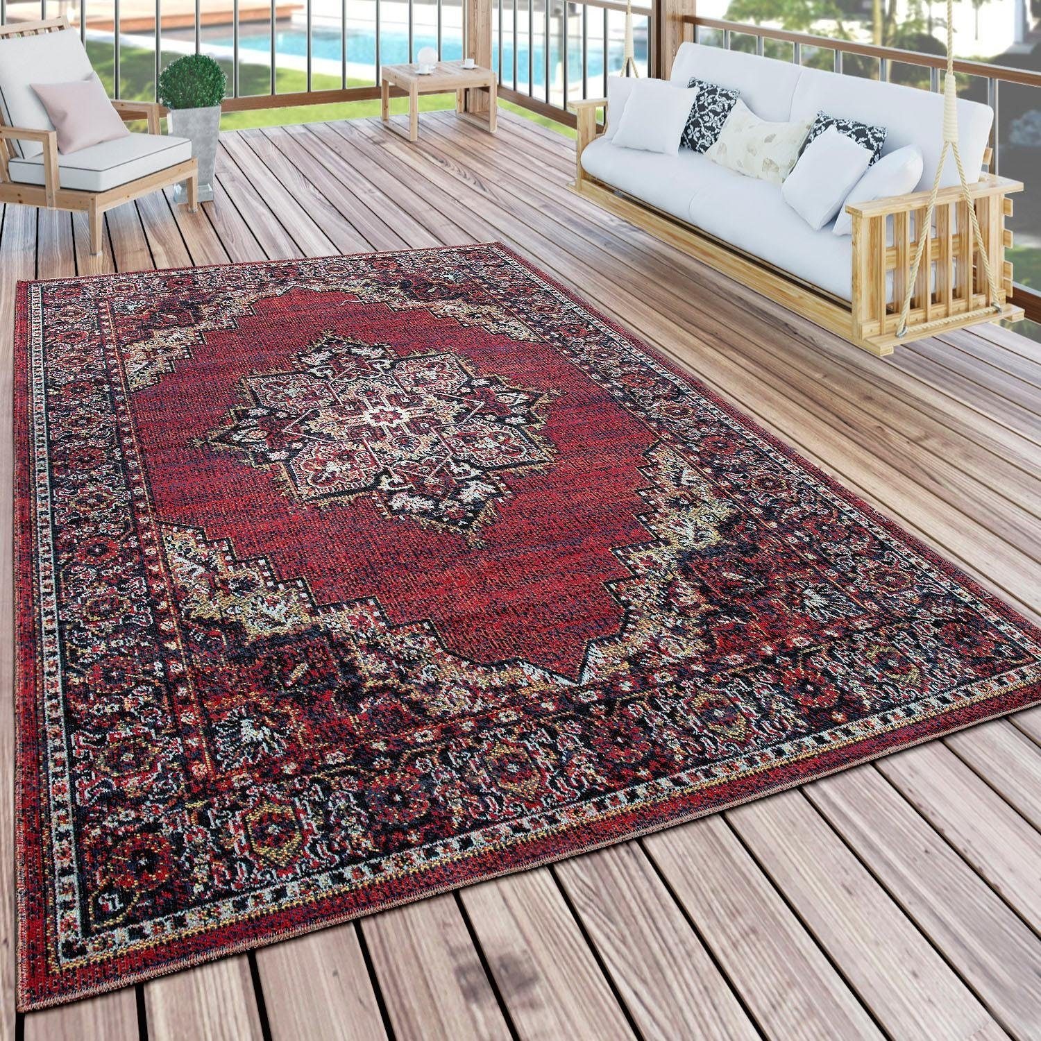 Paco Home Teppich »Artigo 407«, rechteckig, 4 mm Höhe, Kurzflor, Orient-Optik, Vintage Design, In- und Outdoor geeignet