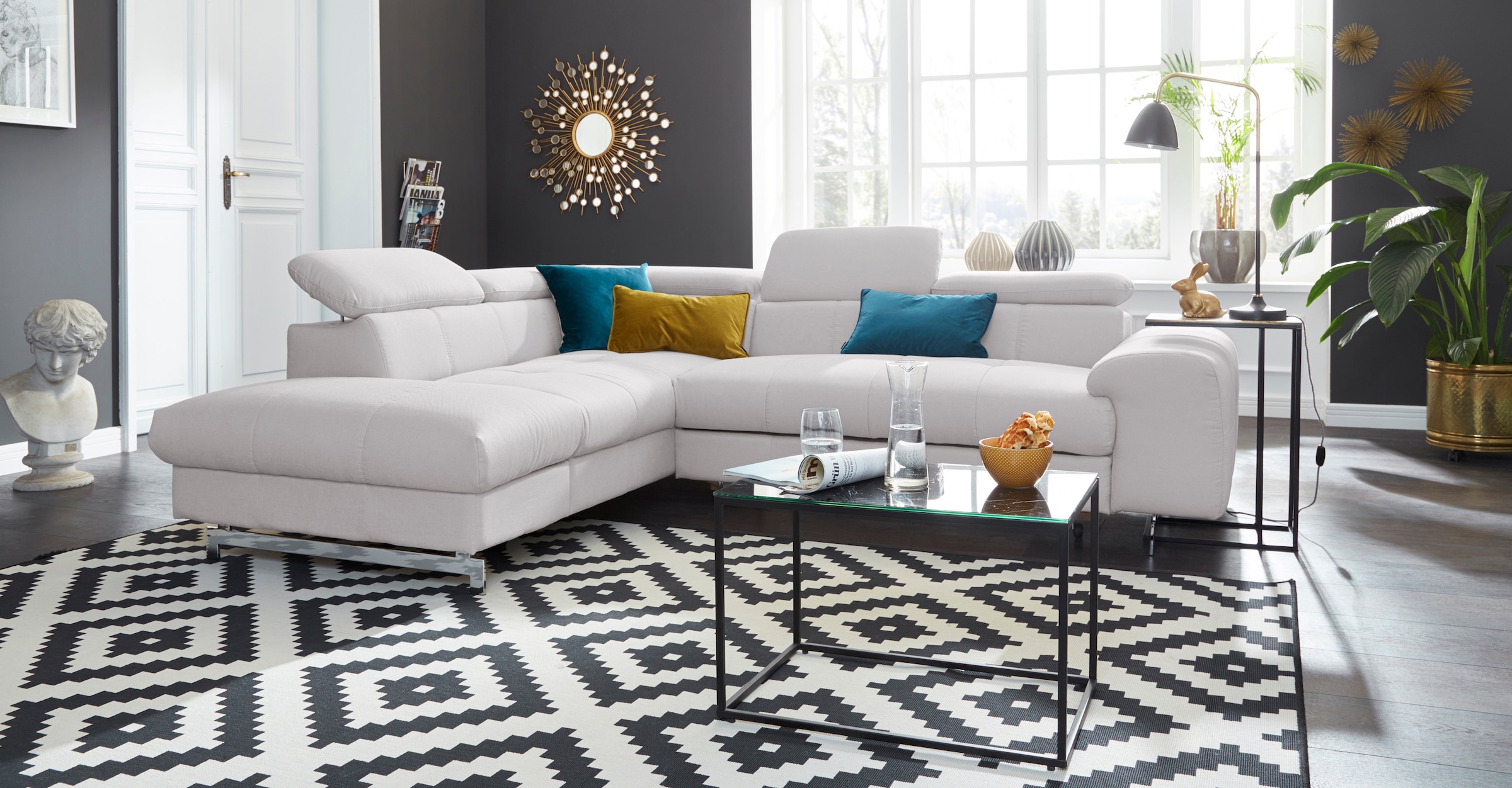 COTTA Polstergarnitur »Chef L-Form«, (Set, 2 tlg.), Set bestehend aus: Ecksofa mit Kopfteilverstellung & Hocker