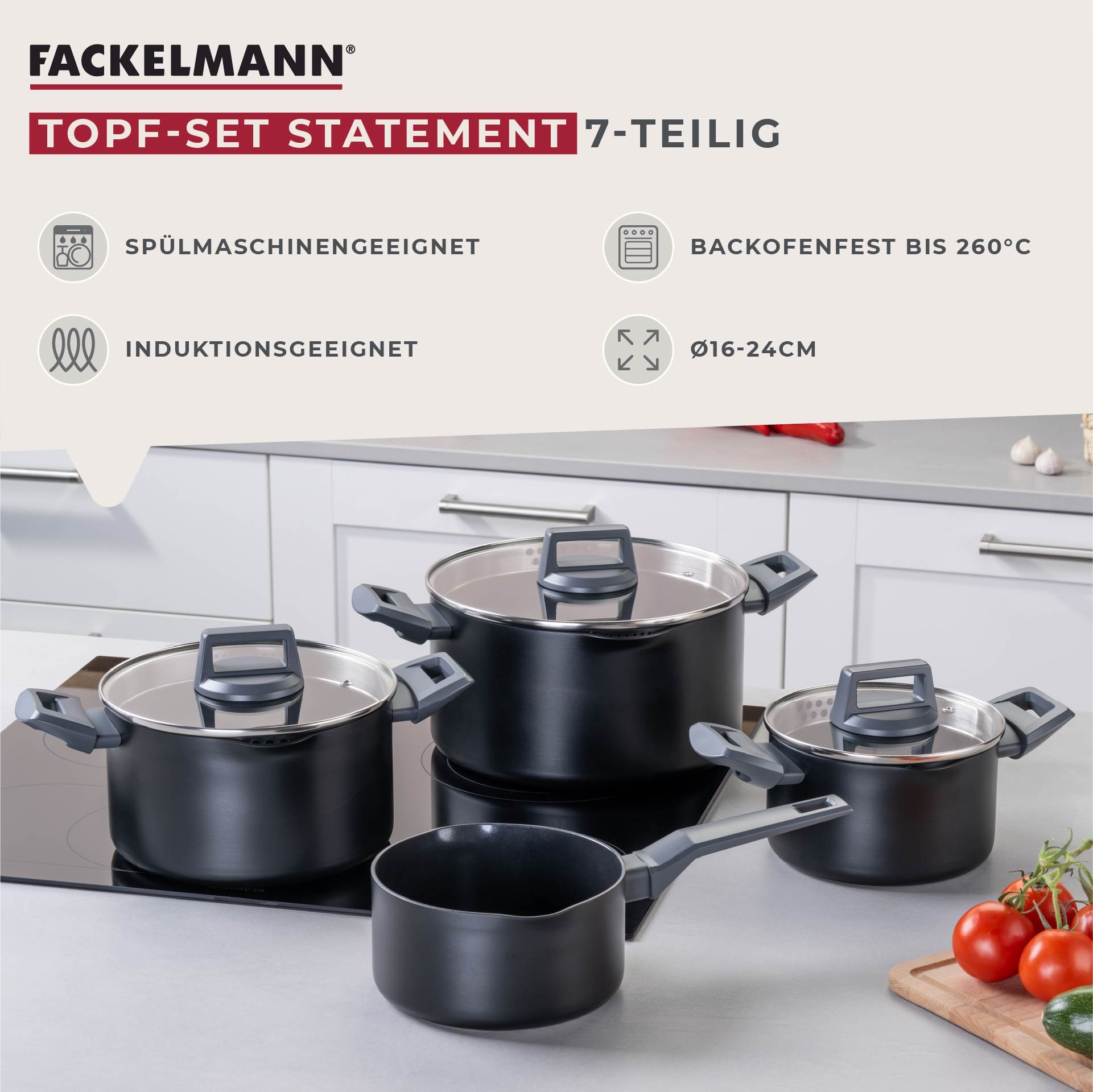 FACKELMANN Topf-Set »Statement«, Aluminium, (Set, 7 tlg.), Deckel mit Abgie günstig online kaufen