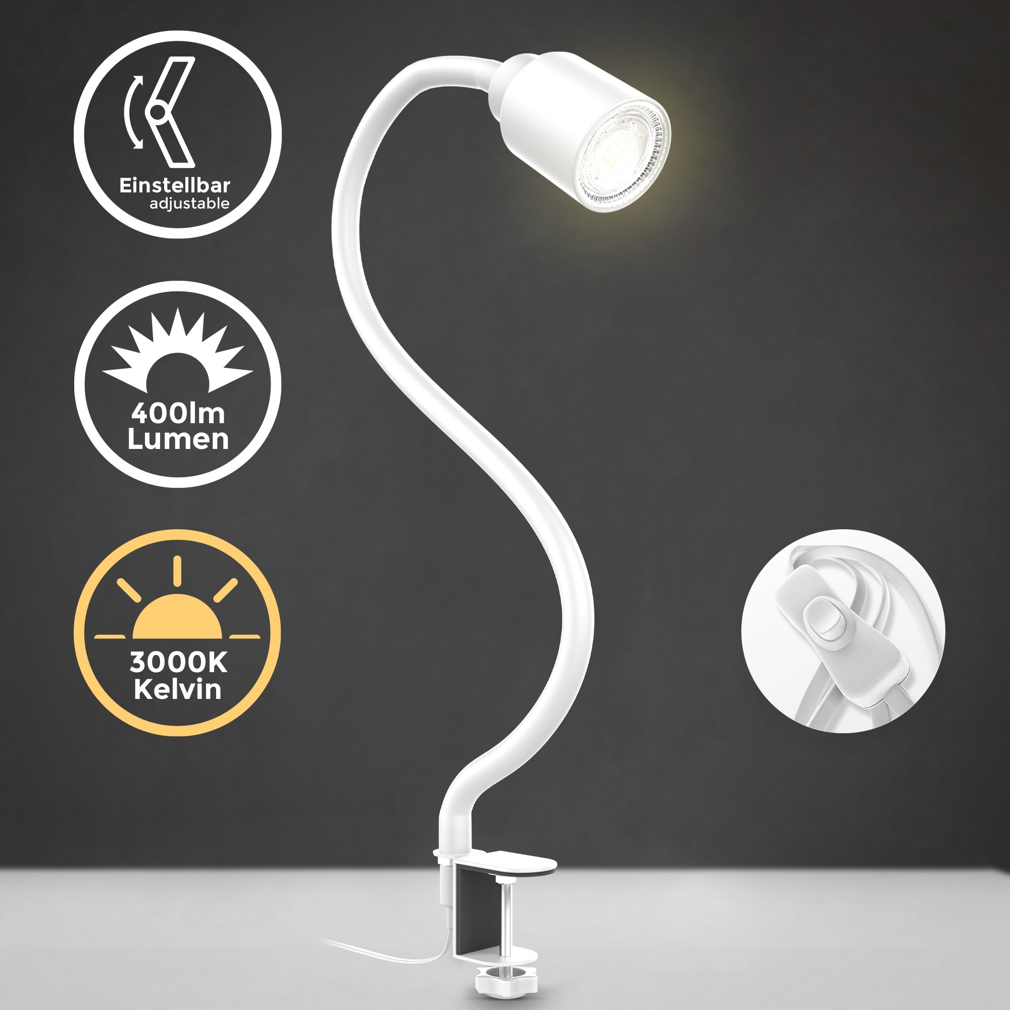 B.K.Licht Tischleuchte, 1 flammig, Leuchtmittel GU10   LED wechselbar, Klem günstig online kaufen