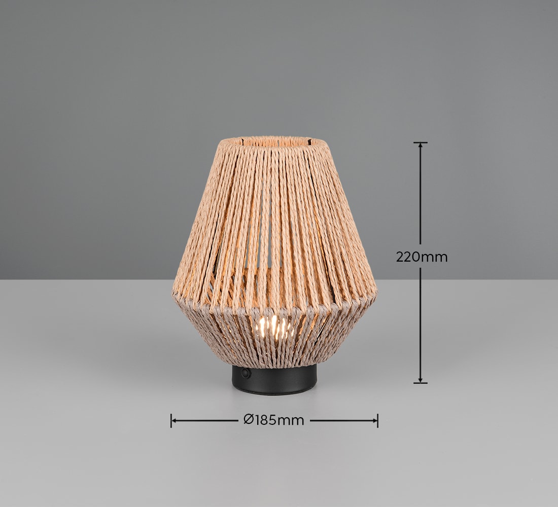 REALITY Leuchten LED Tischleuchte »LIRA, Akku Tischlampe USB Ladeanschluss, 1,5W 140 Lumen 3000K warmweiß«, 1 flammig, Leuchtmittel LED-Board | LED fest integriert, Lampenschirm aus Papiergarn, Touchdimmer, max 8h Akkulaufzeit