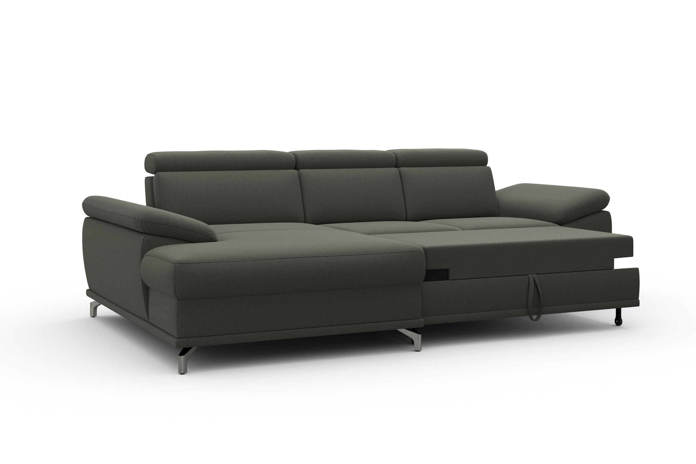 sit&more Ecksofa »Cabrio L-Form, mit Sitztiefenverstellung, Arm- und Kopfteilverstellung«, 2 Nierenkissen, Federkern, optional Bettfunktion und Stauraum