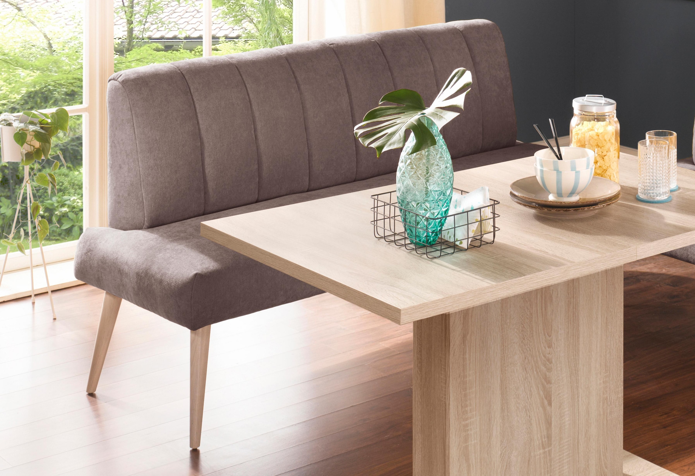 exxpo - sofa fashion Sitzbank »Costa, moderne Rückensteppung, bequem und elegant, hoher Holzfuß«, hochwertige Detailverarbeitung, Frei im Raum stellbar