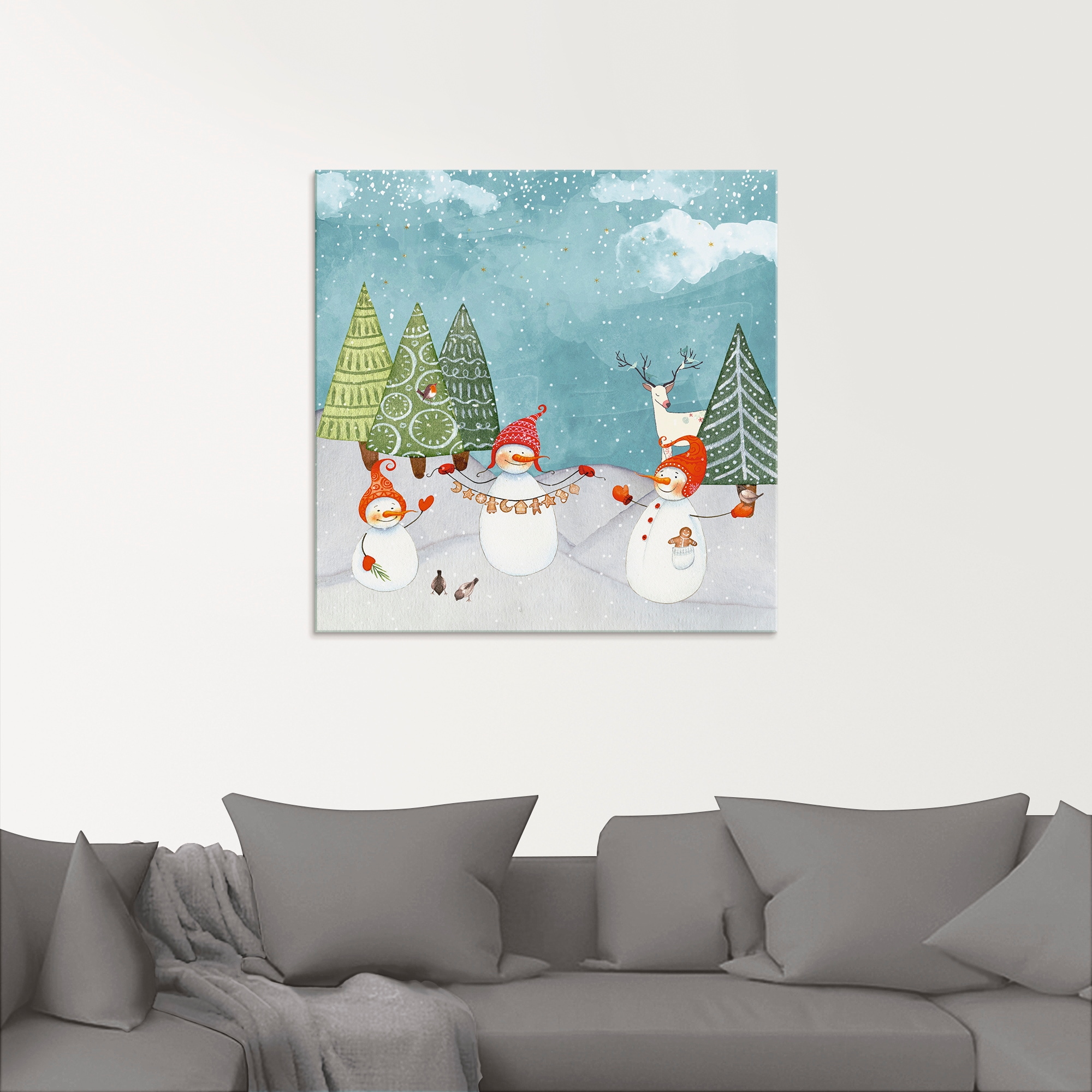 Artland Glasbild »Schneemänner und Tierfreunde«, Weihnachten, (1 St.), in verschiedenen Größen
