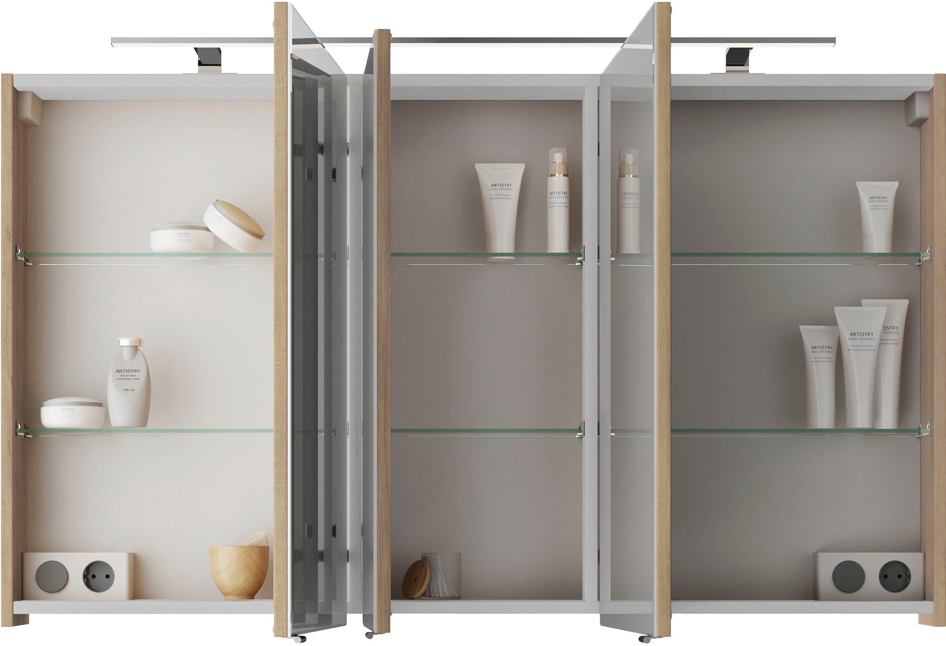 Saphir Badmöbel-Set »Serie 4035 2-teilig, Keramik-Doppelwaschtisch mit LED-Spiegelschrank« Set, 