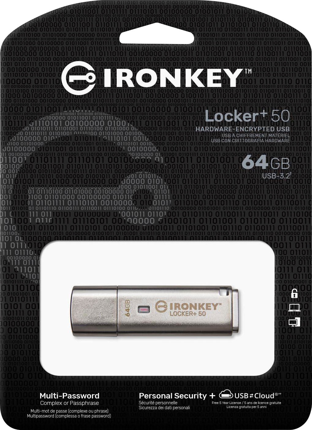 Kingston USB-Stick »IRONKEY LOCKER+ 50 64GB«, (USB 3.2 Lesegeschwindigkeit 145 MB/s)