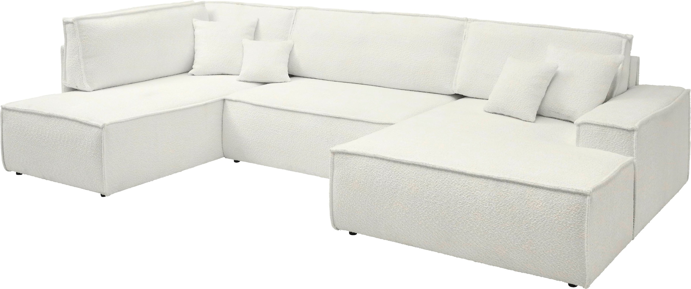 andas Wohnlandschaft »FINNLEY U-Form XXL 329 cm, Schlafsofa, Schlaffunktion m. Bettkasten«, (194/139 cm), Bouclé, Struktur und Cord