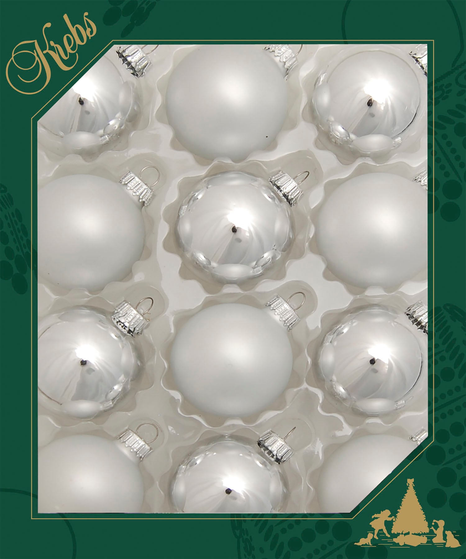 Krebs Glas Lauscha Weihnachtsbaumkugel »Glaskugelsortiment Silberfarben Glanz/Satin, Ø ca. 5 cm«, (Set, 12 St.), Weihnachtsdeko, Christbaumschmuck, Christbaumkugeln aus Glas