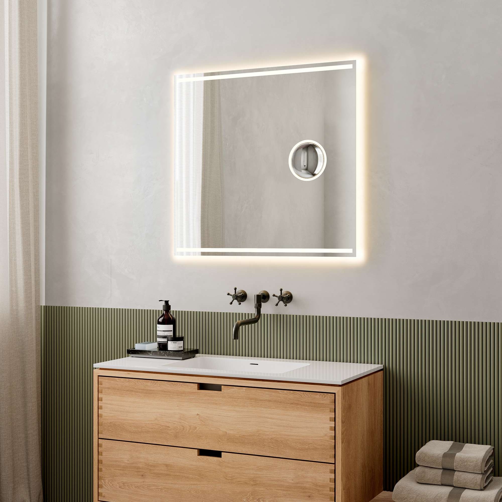 Loevschall Badspiegel »Focus, Spiegel mit Beleuchtung, Integrierter Schminkspiegel«, LED licht, Dänisches Design, Lichtspiegel, x5 Vergrößerung
