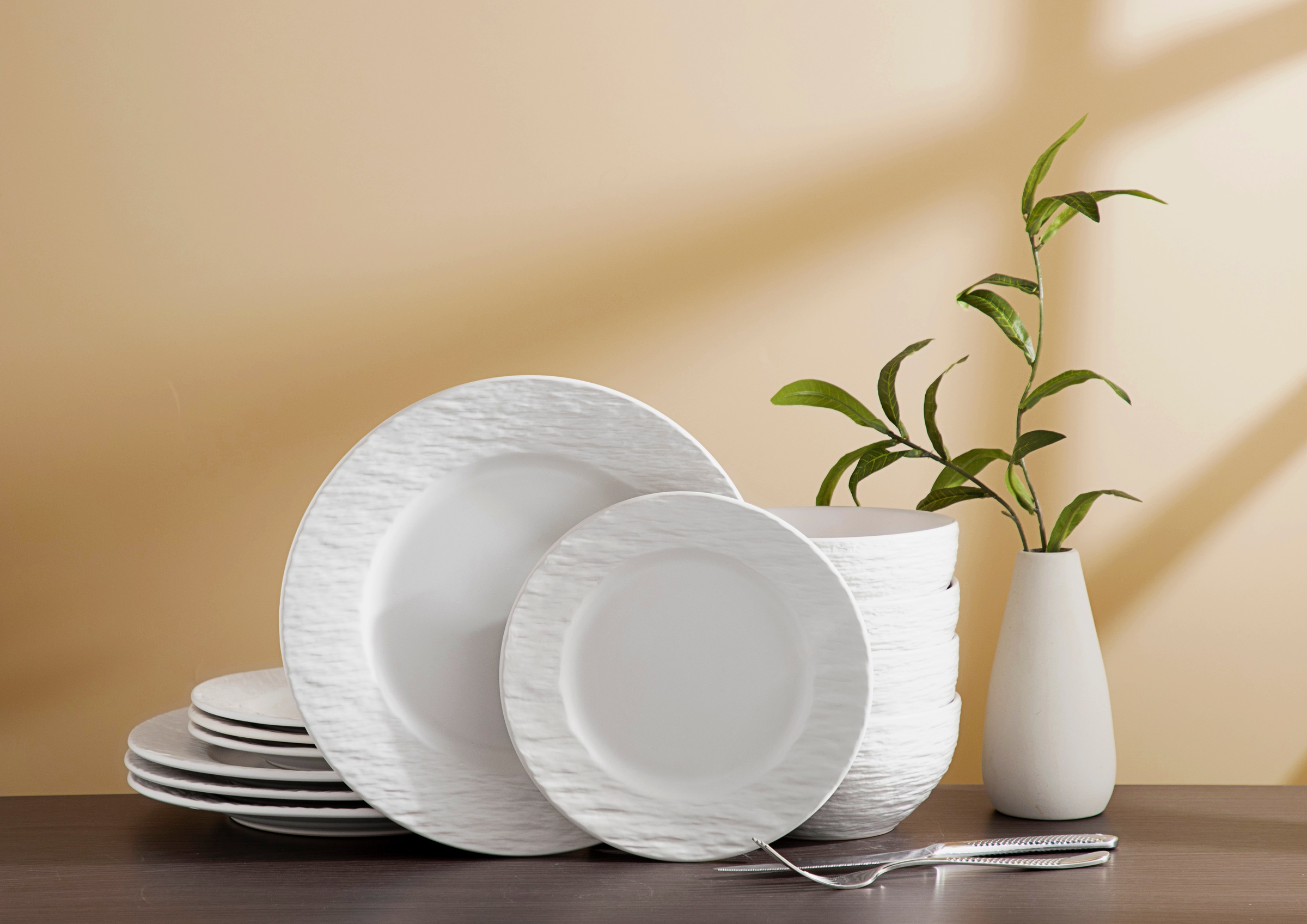 ECHTWERK Tafelservice »"New Modern"«, (Set, 12 tlg.), Modernes Geschirrset in Schiefer-Optik, hochwertige Stoneware