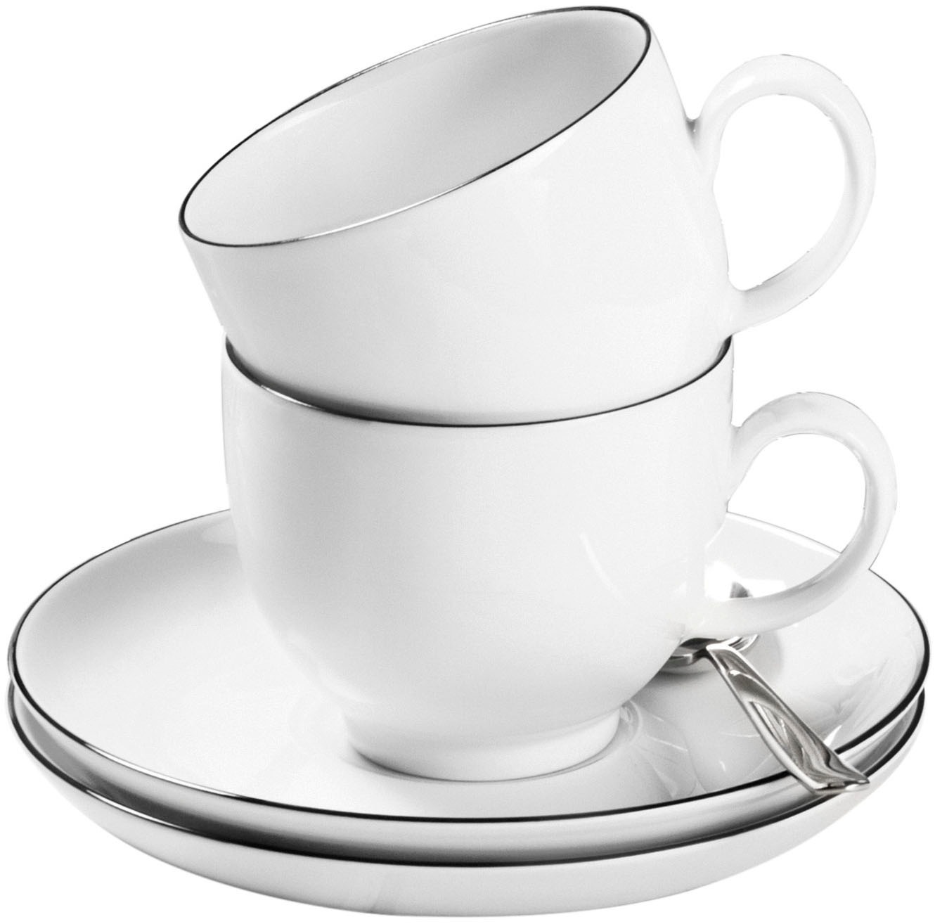 Seltmann Weiden Kaffeeservice »Geschirr-Set, Service Lido Black Line«, (Set, 18 tlg.), Tassen, Untertassen, Teller, 18 Teile, für 6 Personen, Made in Germany