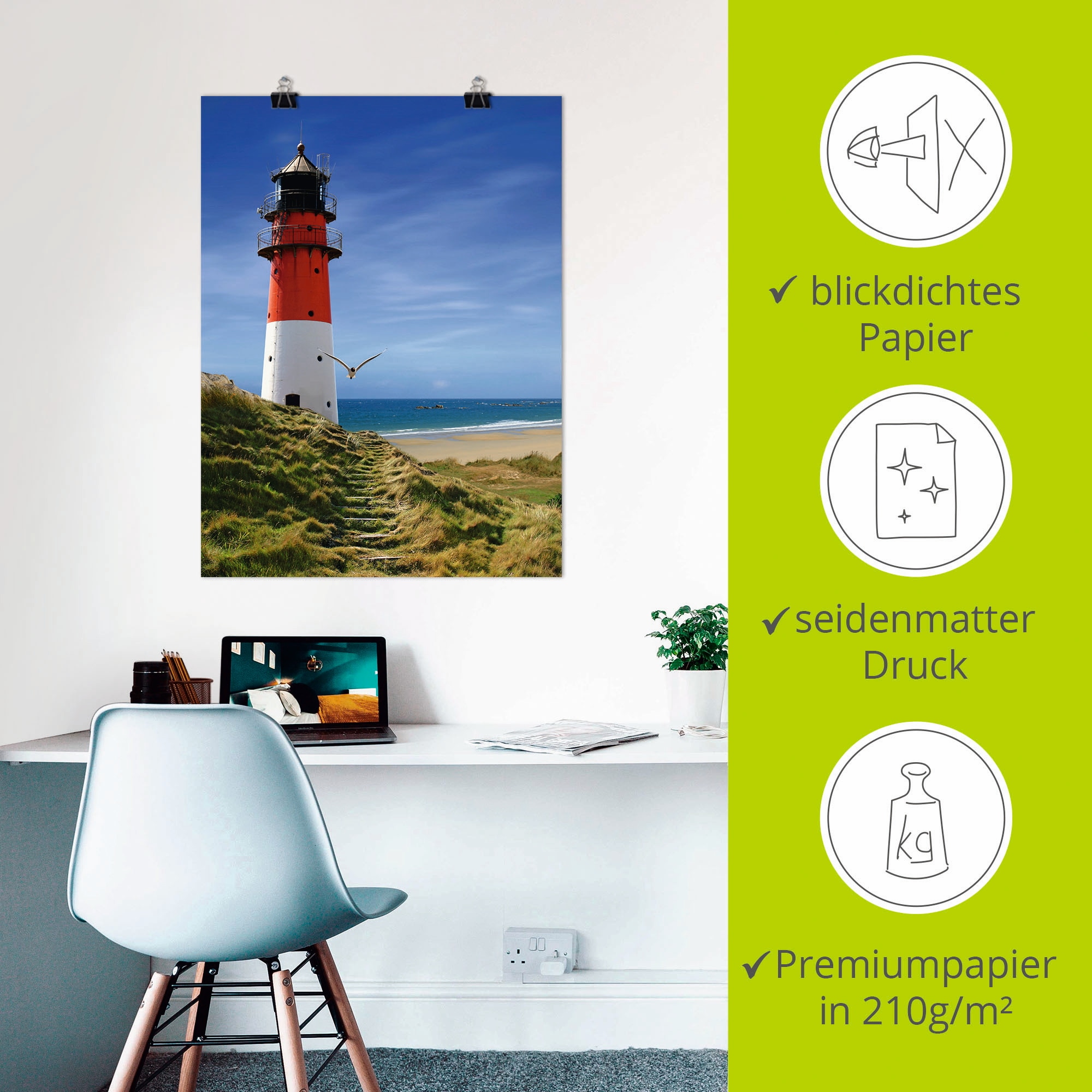 Artland Wandbild »Leuchtturm am Deich«, Gebäude, (1 St.), als Leinwandbild, Poster, Wandaufkleber in verschied. Größen