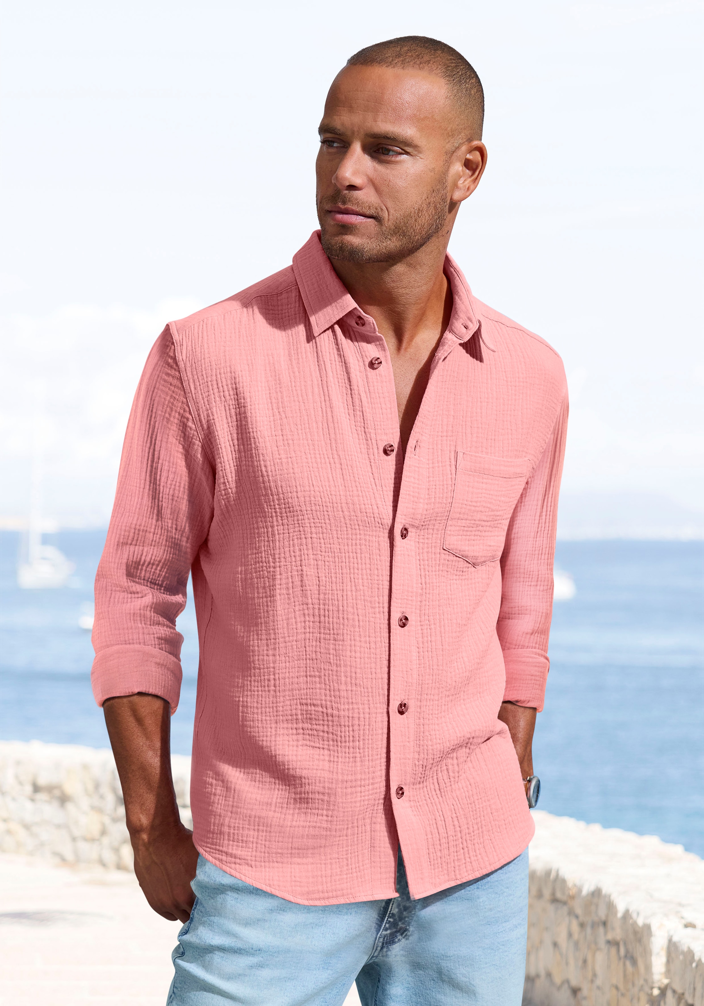 Beachtime Langarmhemd »Regular fit« Langarm, Freizeithemd aus Musselin-Ware