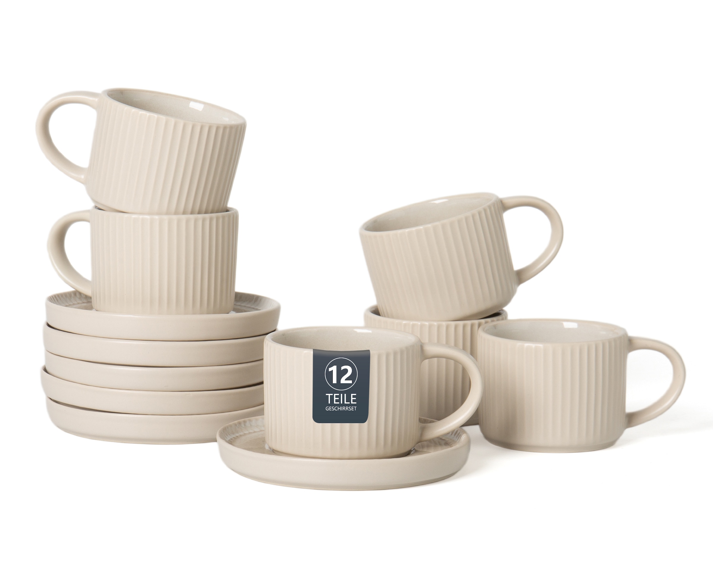 Otto Home Espressotasse "Ylvii, 12er Set, bestehend aus 6 Tassen + 6 Untertassen", beige (reactive cream), Ø 6,2cm x 4,8cm, 90ml, 12