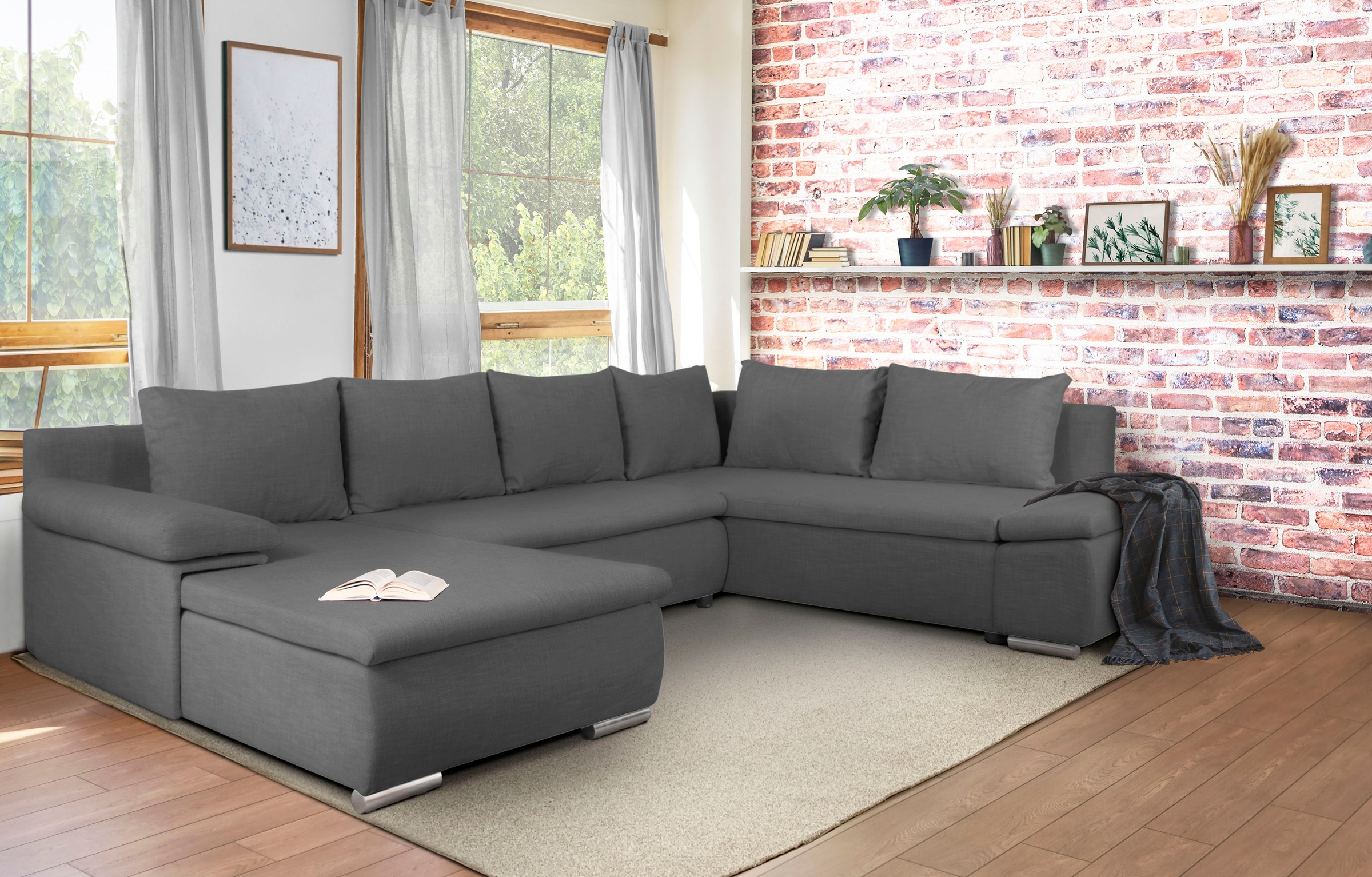 Home affaire Wohnlandschaft »Acra U-Form« mit Bettfunktion und Bettkasten, günstig online kaufen