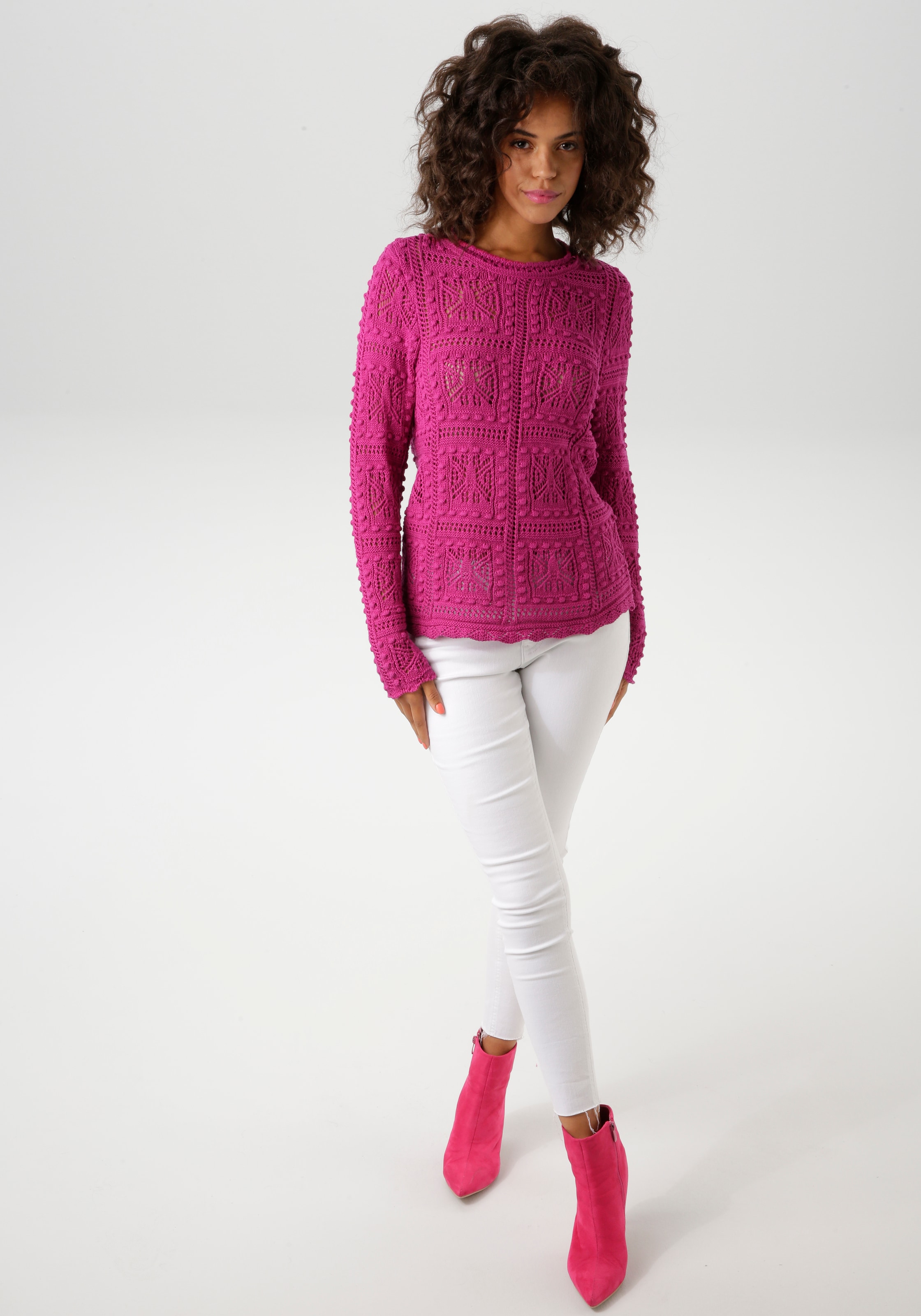 Aniston CASUAL Strickpullover, im attraktiven Ajour-Muster-Mix