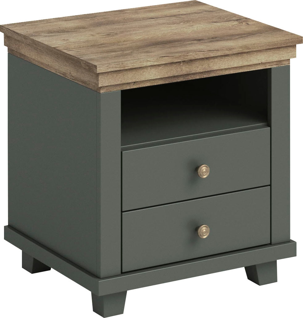 Home affaire Nachtkommode »Evora mit 2 Schubläden, Nachttisch in 2 verschieden Farben erhältlich«, 52x42x54 cm (BxTxH), Beistelltisch mit MDF-Applikationen, Landhausstil