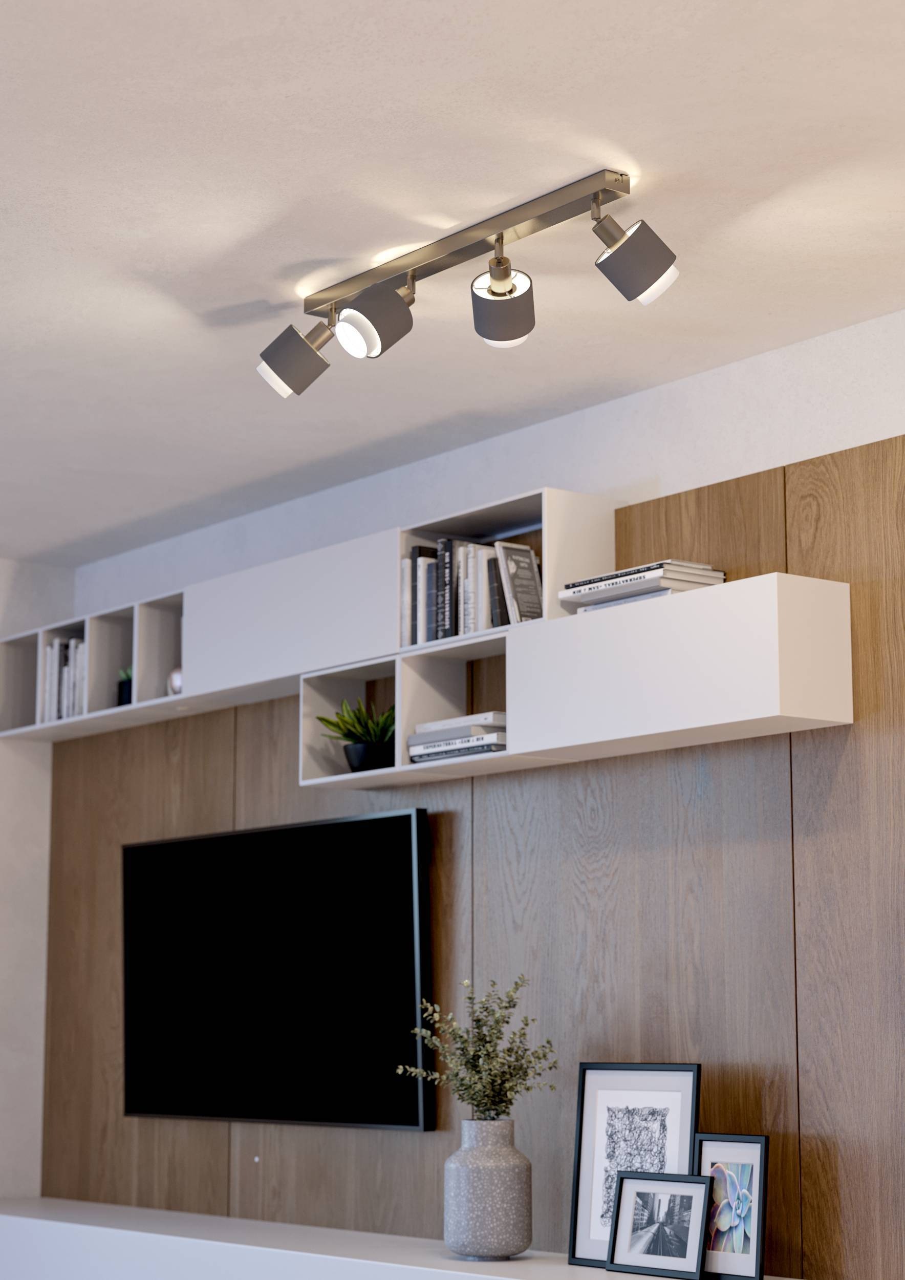 EGLO Deckenleuchte »Bellizzi Deckenstrahler schwenkbar, grau und weiß, E14, Küchenlampe« E14 1 Stk. Spot - L75 x B9 x H18,5 cm - nickel-matt - 4X7,5W exkl.