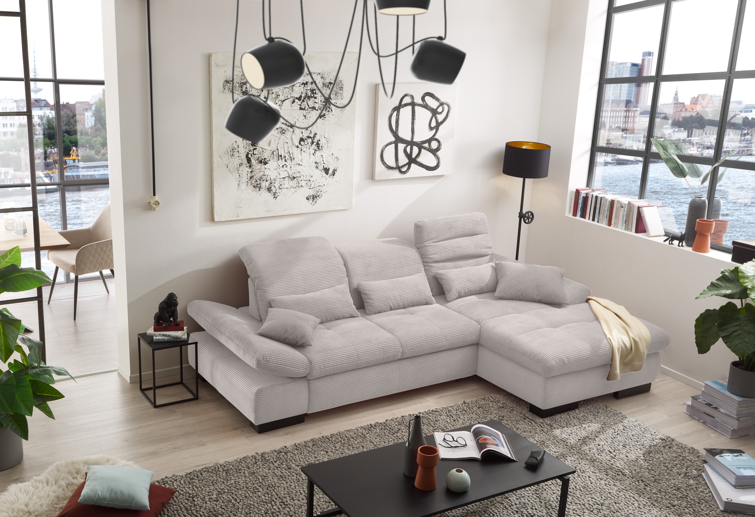 set one by Musterring Ecksofa »SO4100 V«, mit verstellbaren Kopfteilen, wahlweise mit Funktionen, Cord-Bezug