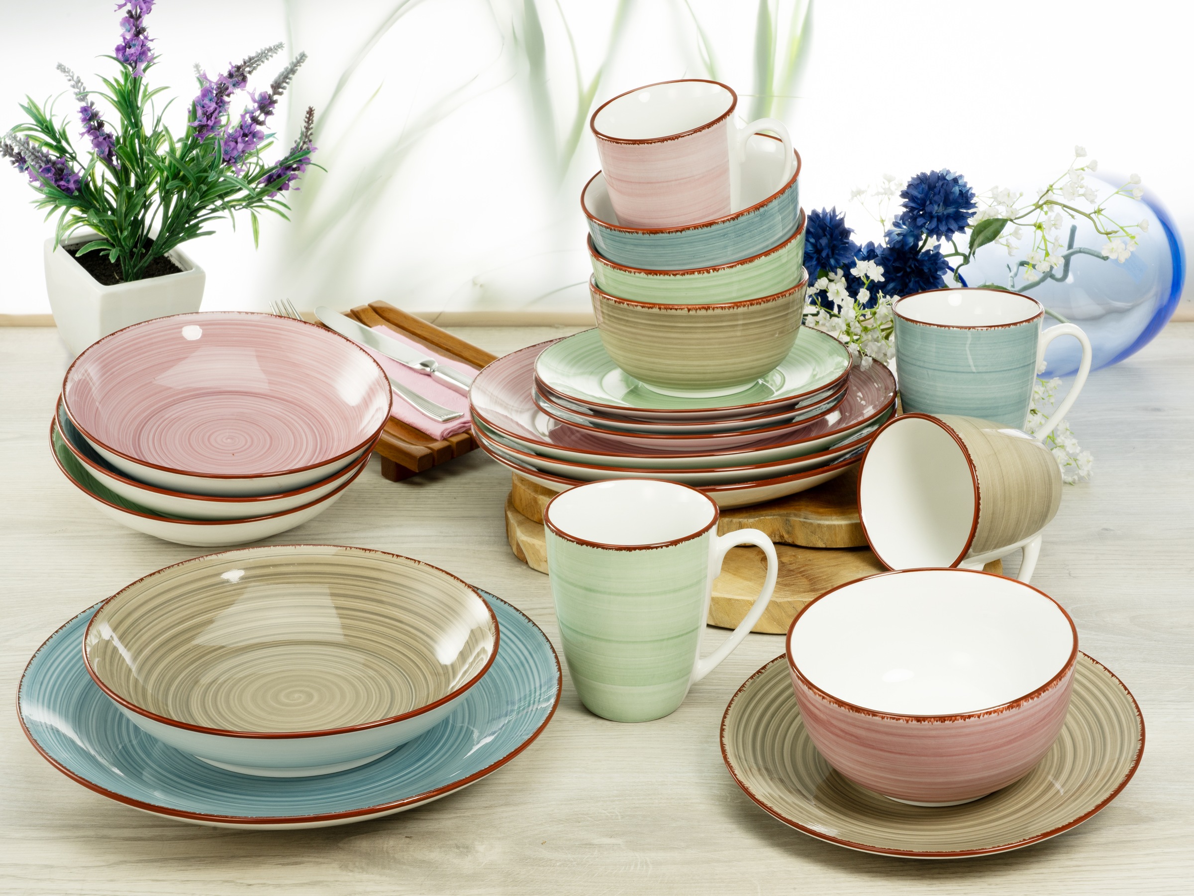 CreaTable Kombiservice »Geschirr-Set Samba« Service, handgemalter Spiraldek günstig online kaufen