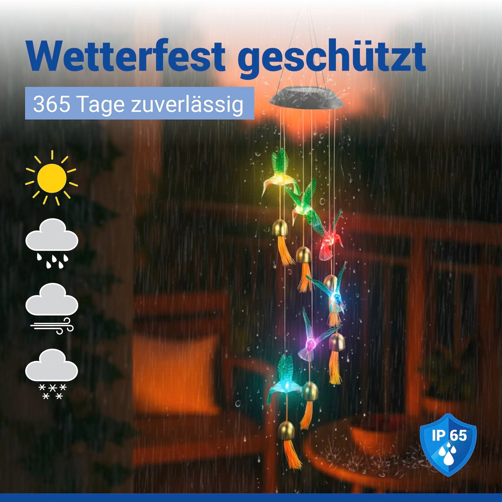 Maximex LED Gartenleuchte »Modell Kolibri« Farbwechsler solarbetriebenes Windspiel mit 6 Glocken, dekorative Gartenbeleuchtung
