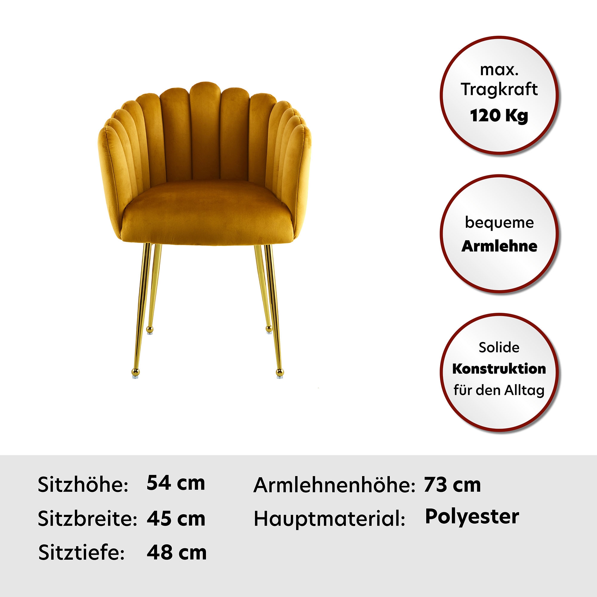 Kayoom Polsterstuhl »Stuhl Muna 125, TOPSELLER!ausgefallene Rücken-/Armlehne in Muschelform«, 1 St., ausgefallen geflochtene Rückenlehne, Samtbezug, goldene Beine