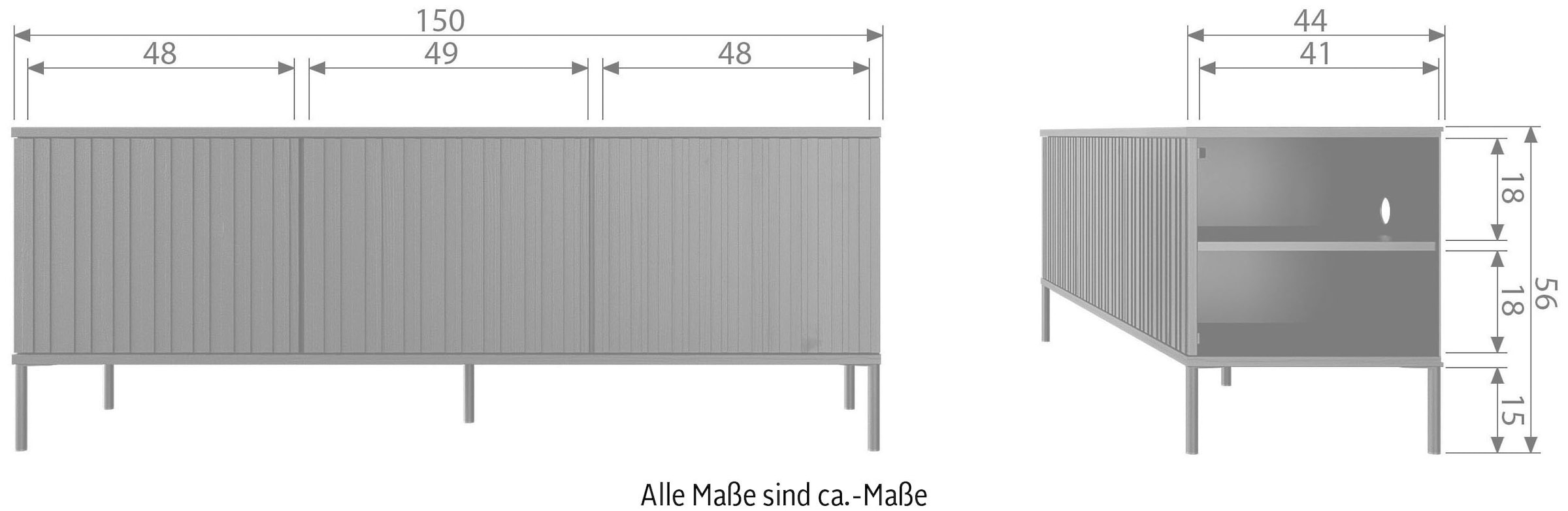 WOOOD Sideboard »New Gravure, TV-Kommode, Breite 100 cm oder 150 cm«, Kommode Höhe 56 cm, mit grafischen Relieftüren, viel Stauraum