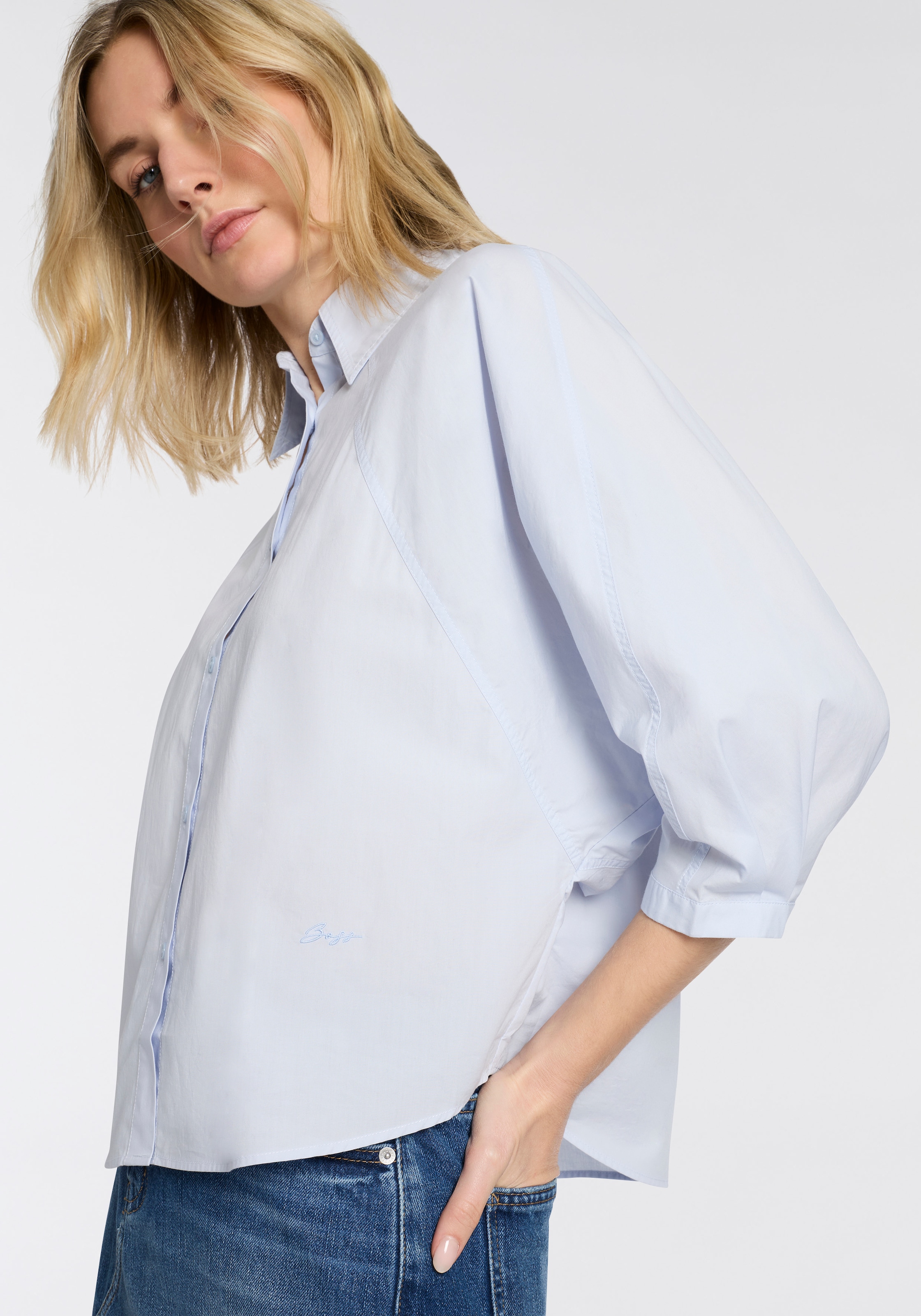 BOSS ORANGE Hemdbluse »Belenta Premium Damenmode« aus Baumwoll-Popeline, mit Kimonoärmeln