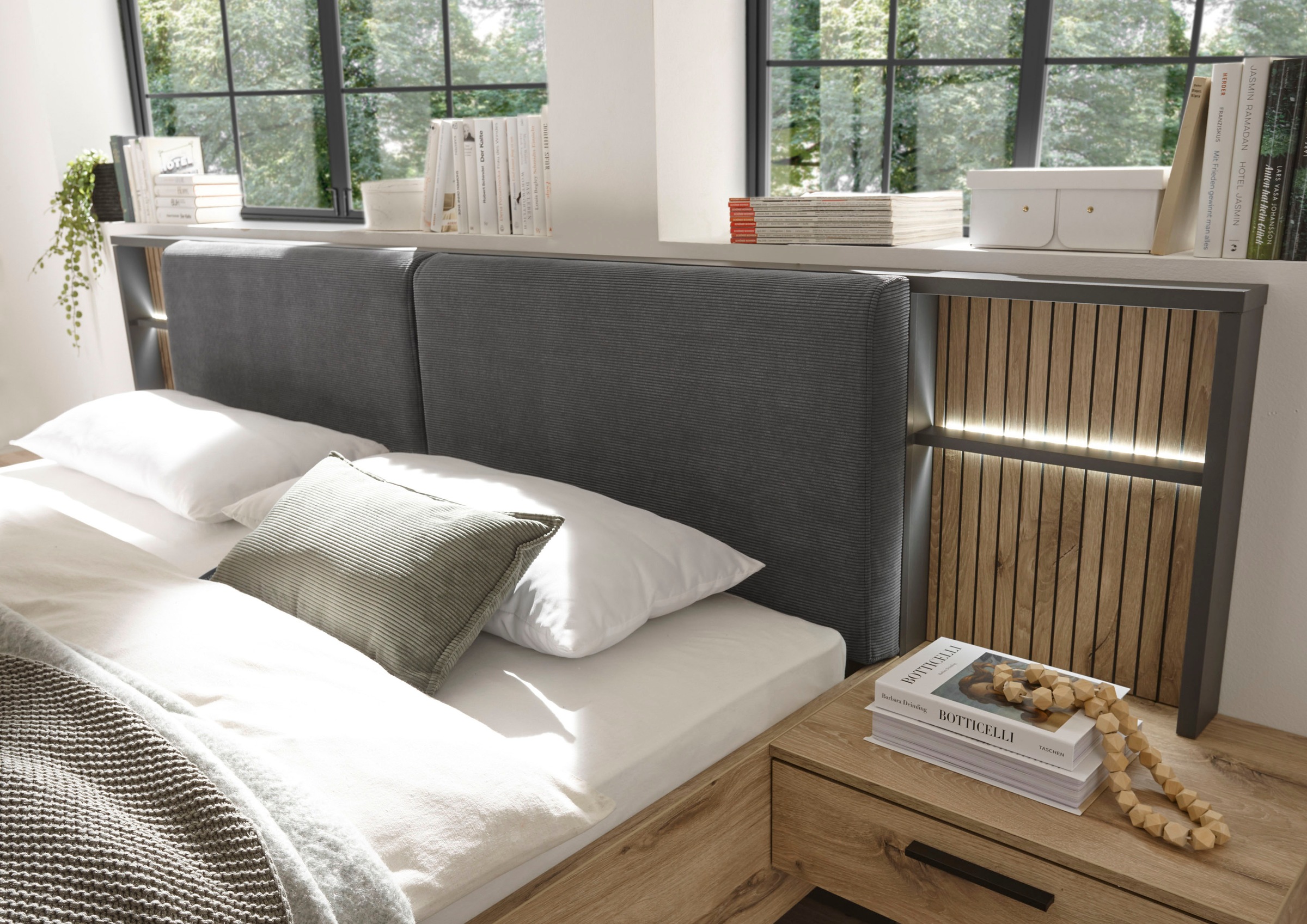 Schlafkontor Bettanlage »Daria Bett mit gepolstertem Kopfteil« inklusive Paneel mit Beleuchtung