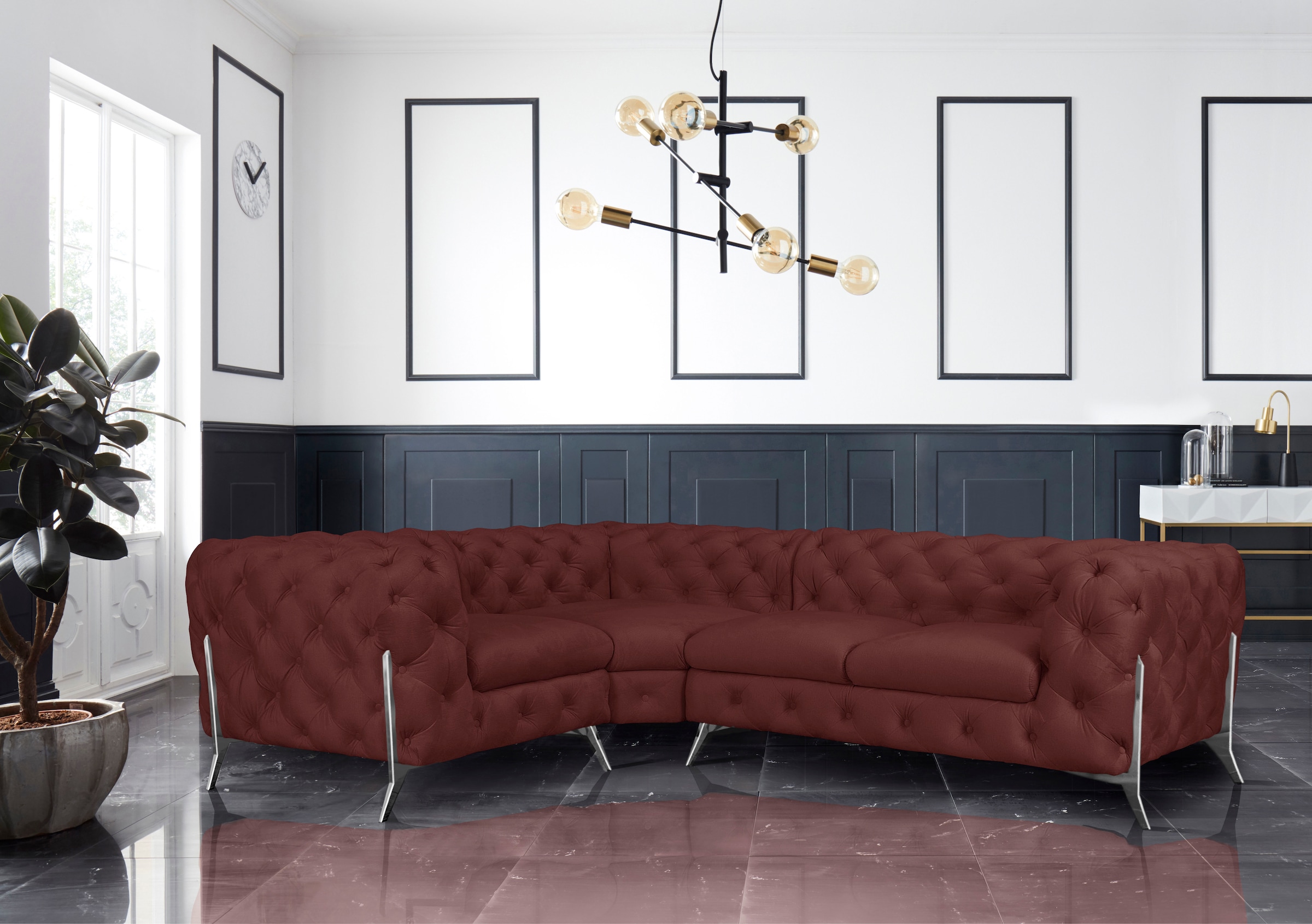 Leonique Chesterfield-Sofa »Amaury L-Form«, moderne Chersterfield-Optik, Breite 262 cm, Fußfarbe wählbar