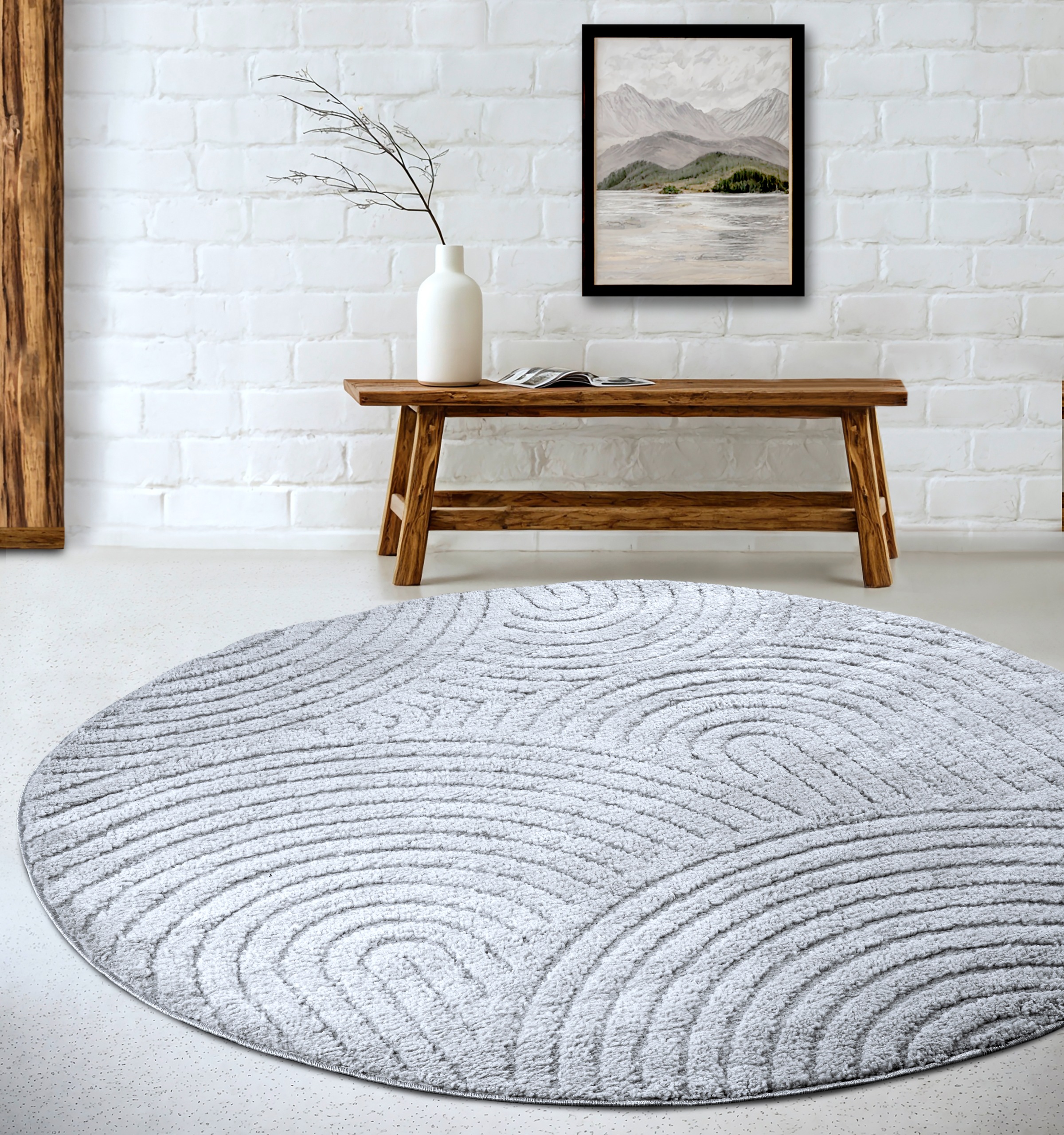 ELLE DECORATION Designteppich »Cosy Panglao, auch als Rundteppich erhältlich«, rechteckig, 14 mm Höhe, uni Kurzflor, Hoch Tief Struktur, modern, Skandi, Boho, Wohnzimmer