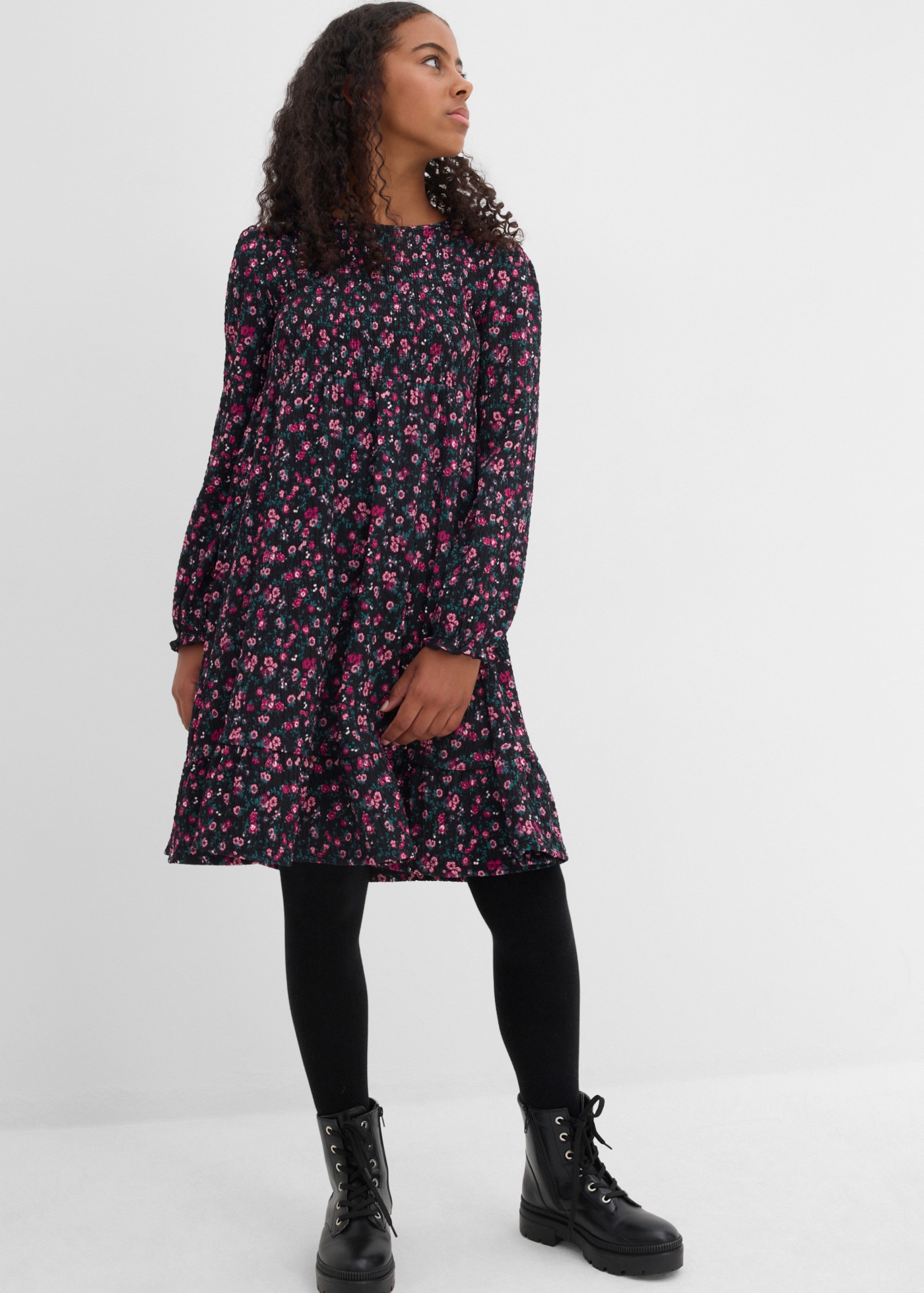 bonprix Jerseykleid für Children, aus strukturiertem Crinkle-Material, Regular Fit