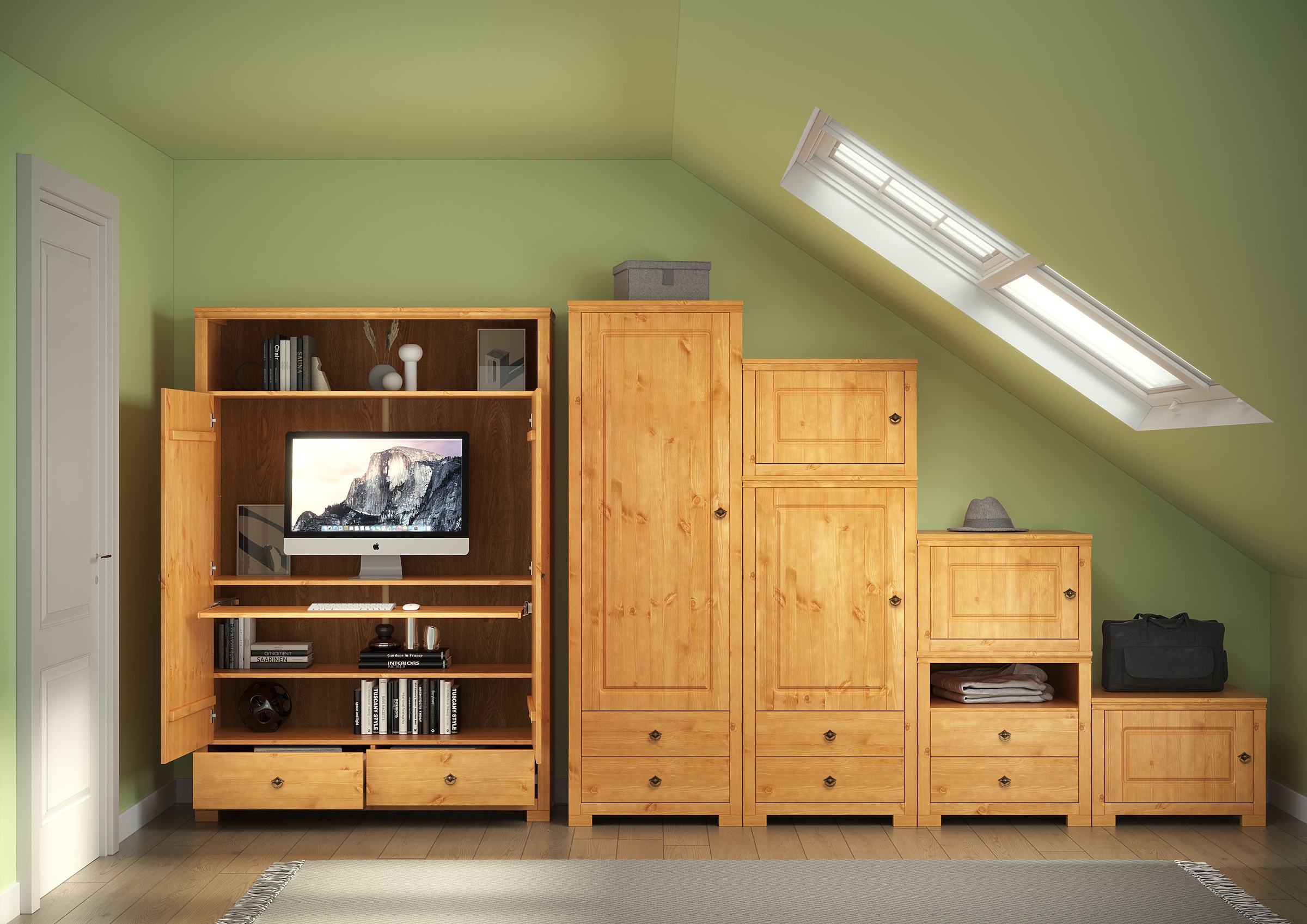 OTTO home Wäscheschrank »Clarius, Neuheit! Smarter ALLESKÖNNER, Mehrzweckschrank, Büroschrank«, (H/B/T ca. 178,4/124/40cm), mit Ausziehregal, Schublade, stabil + langlebig, Massivholz made in EU