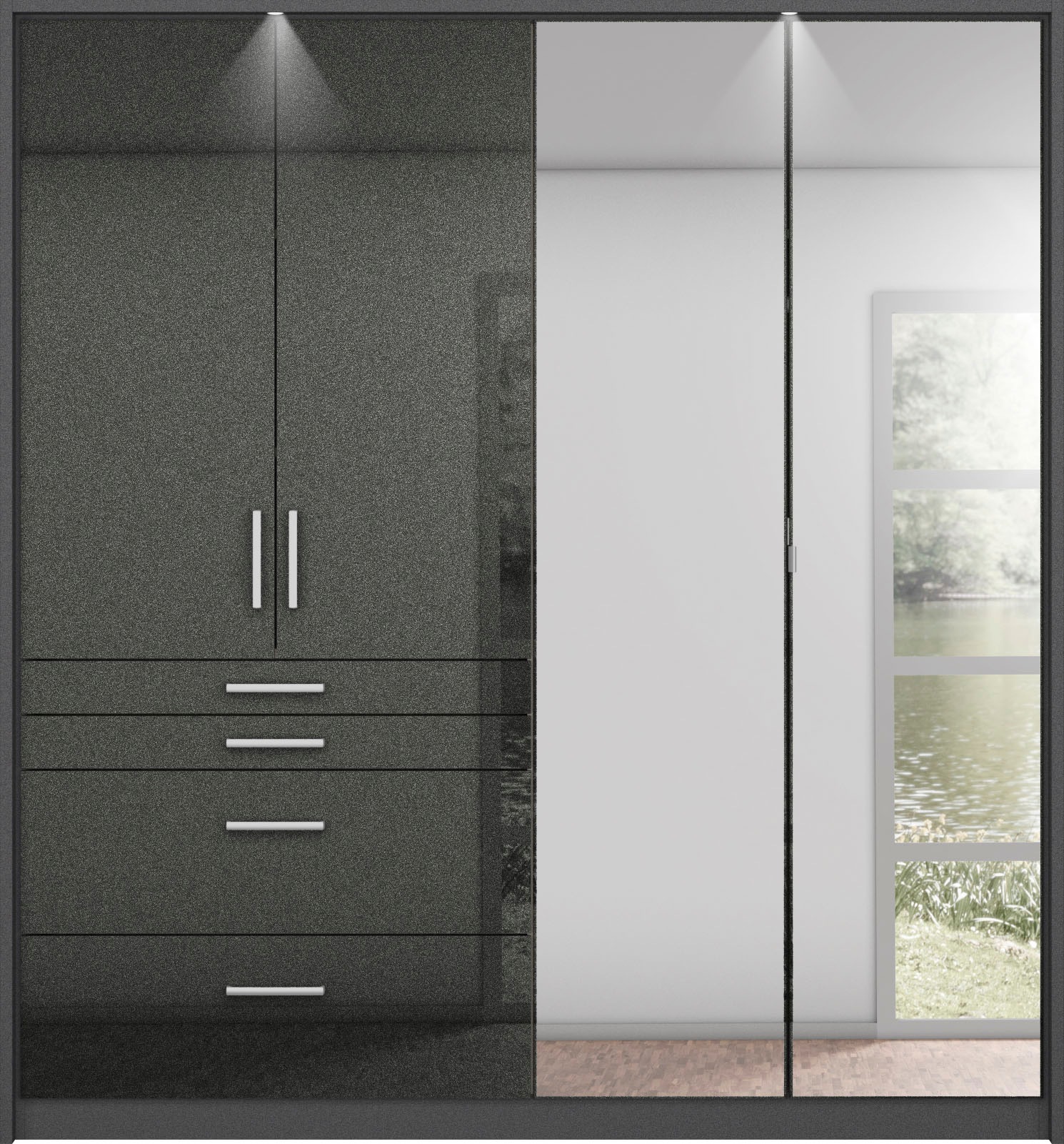 rauch Drehtürenschrank »Kleiderschrank Schrank Garderobe Garderobenschrank Topseller HOMBURG«, inkl. Passepartout, oberer Schubkasten mit Einteilung MADE IN GERMANY