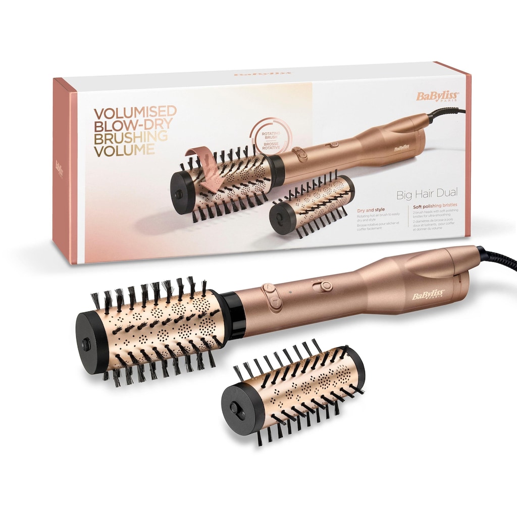 BaByliss Warmluftbürste »AS952E Big Hair Dual«, 2 Aufsätze}, rotierende Warmluftbürste mit 2 Aufsätzen