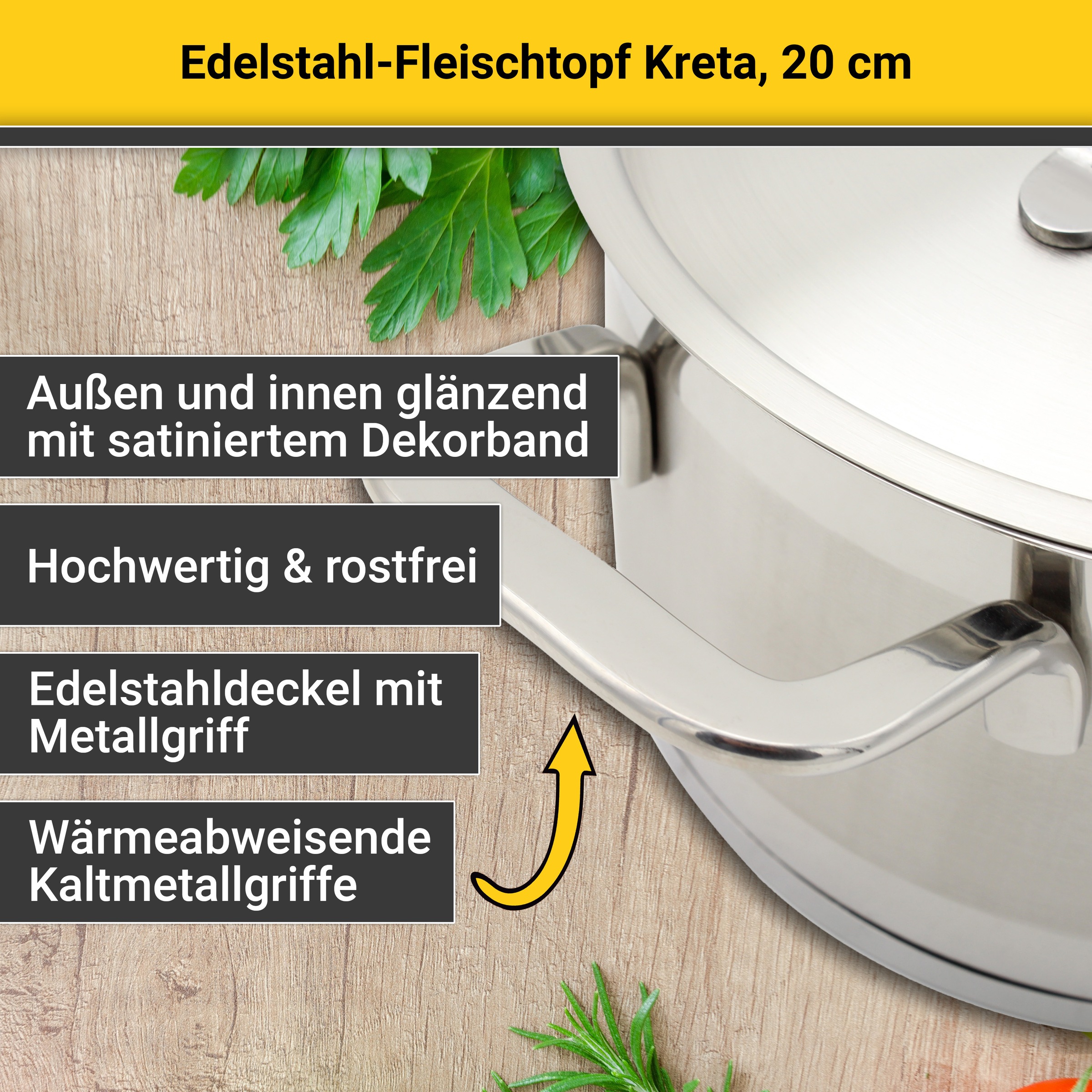 Krüger Fleischtopf »Kreta«, Edelstahl 18/10, (2 tlg.), mit Edelstahldeckel, für Induktions-Kochfelder geeignet