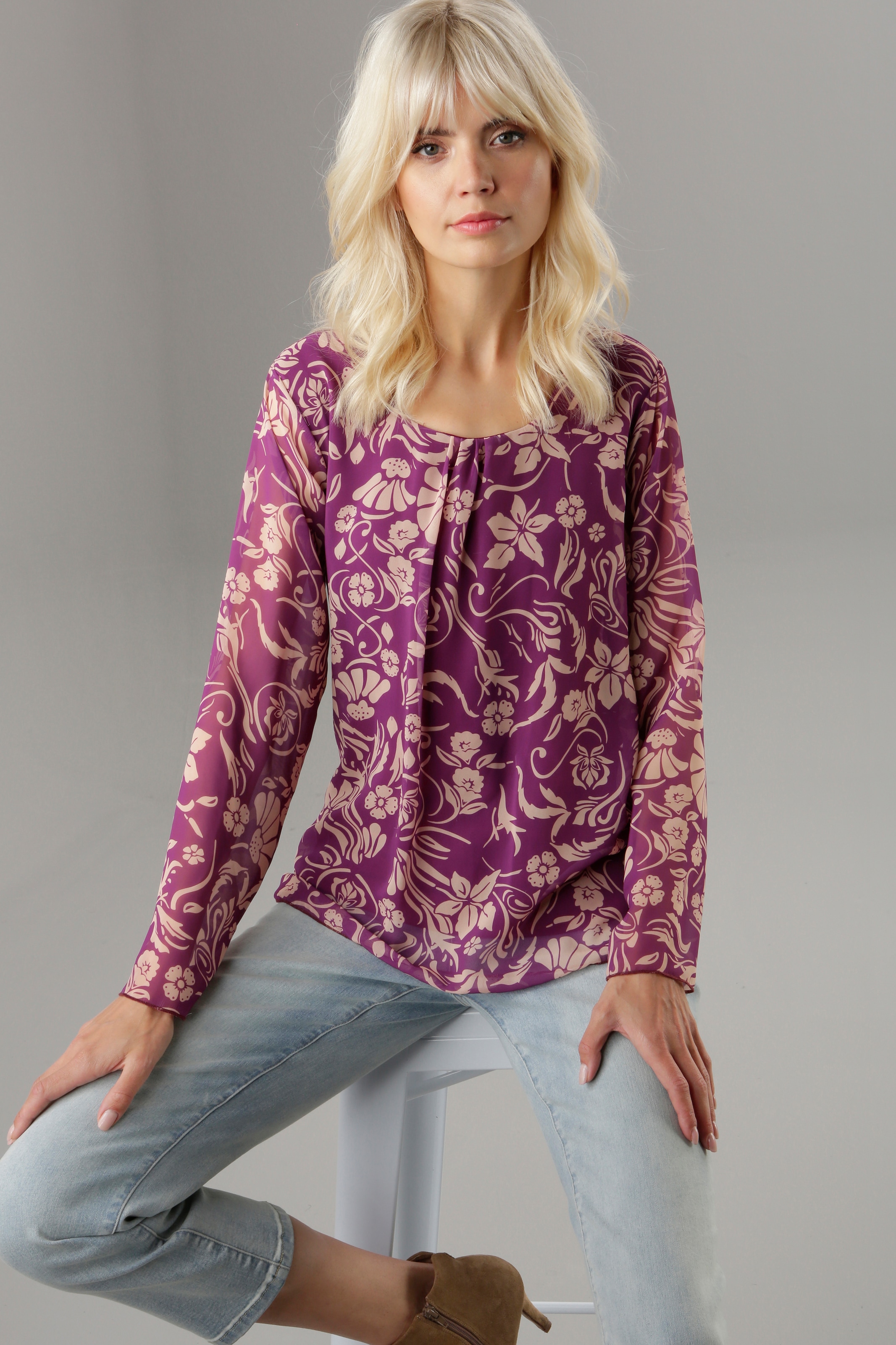 Aniston CASUAL Blumendrucken mit im NEUE Hemdbluse, - online bei bunten KOLLELKTION Patch-Dessin