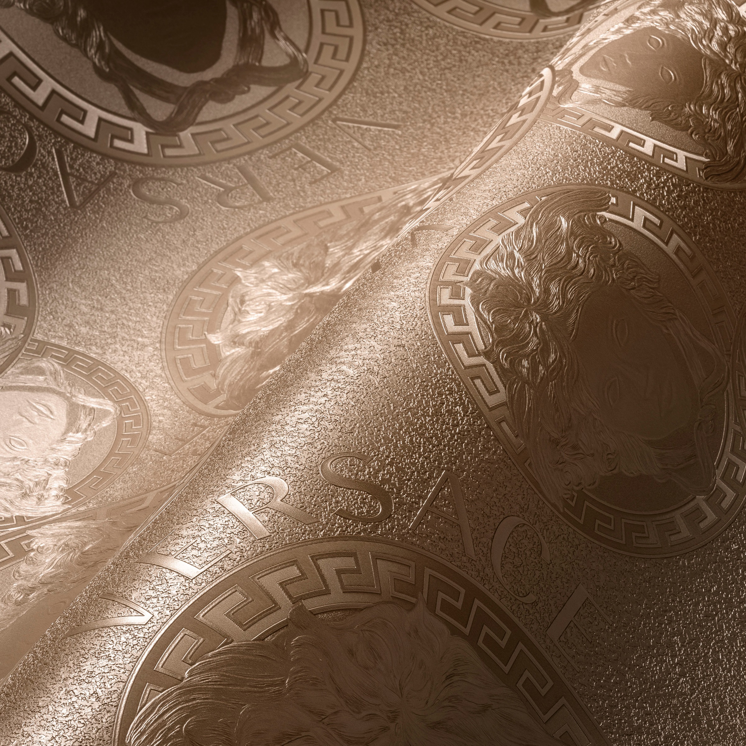 Versace Vliestapete »Wallpaper Versace 5 Medusakopf Metallic«, hochglänzend-glänzend-metallic, Designertapete Tapeten Wohnzimmer Schlafzimmer Küche modern Flur Optik