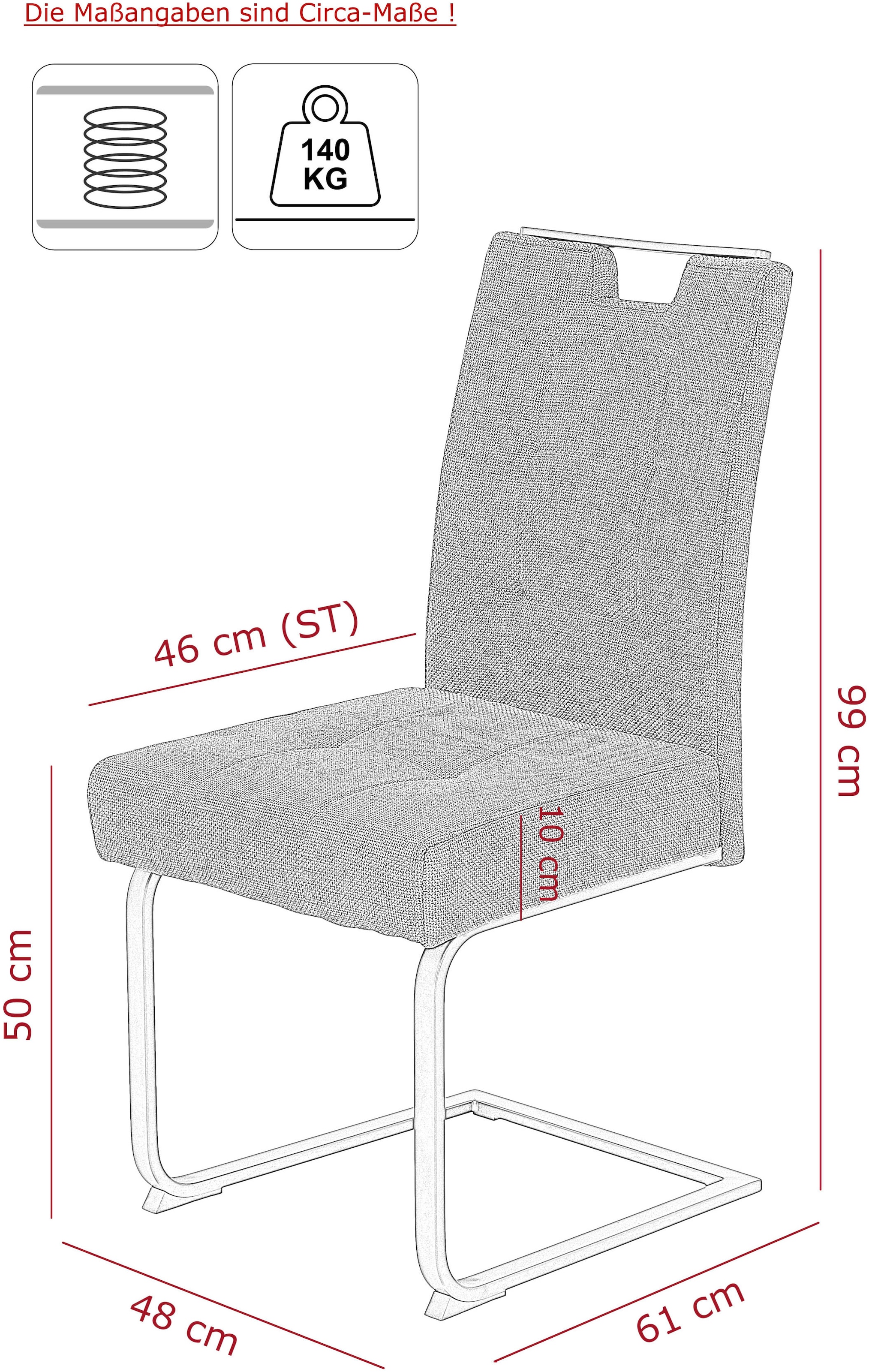 HELA Essgruppe »BEKE« Set, 5 Stk. tlg. Mit Synchronauszug, Freischwinger XL Sitzbreite, Federkorb, Griff