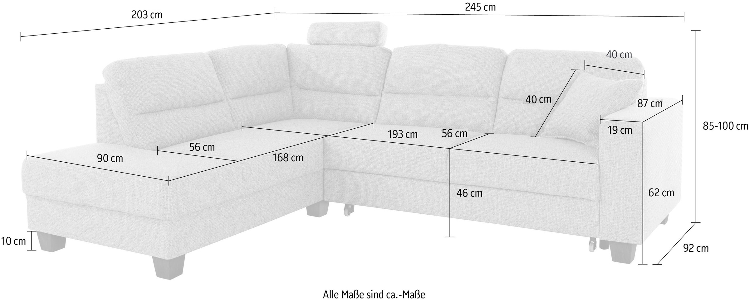 TRENDMANUFAKTUR Ecksofa »Chamber, zeitlos&modern, hoher Sitzkomfort, Breite 245cm, L-Form« wahlweise mit Schlaffunktion