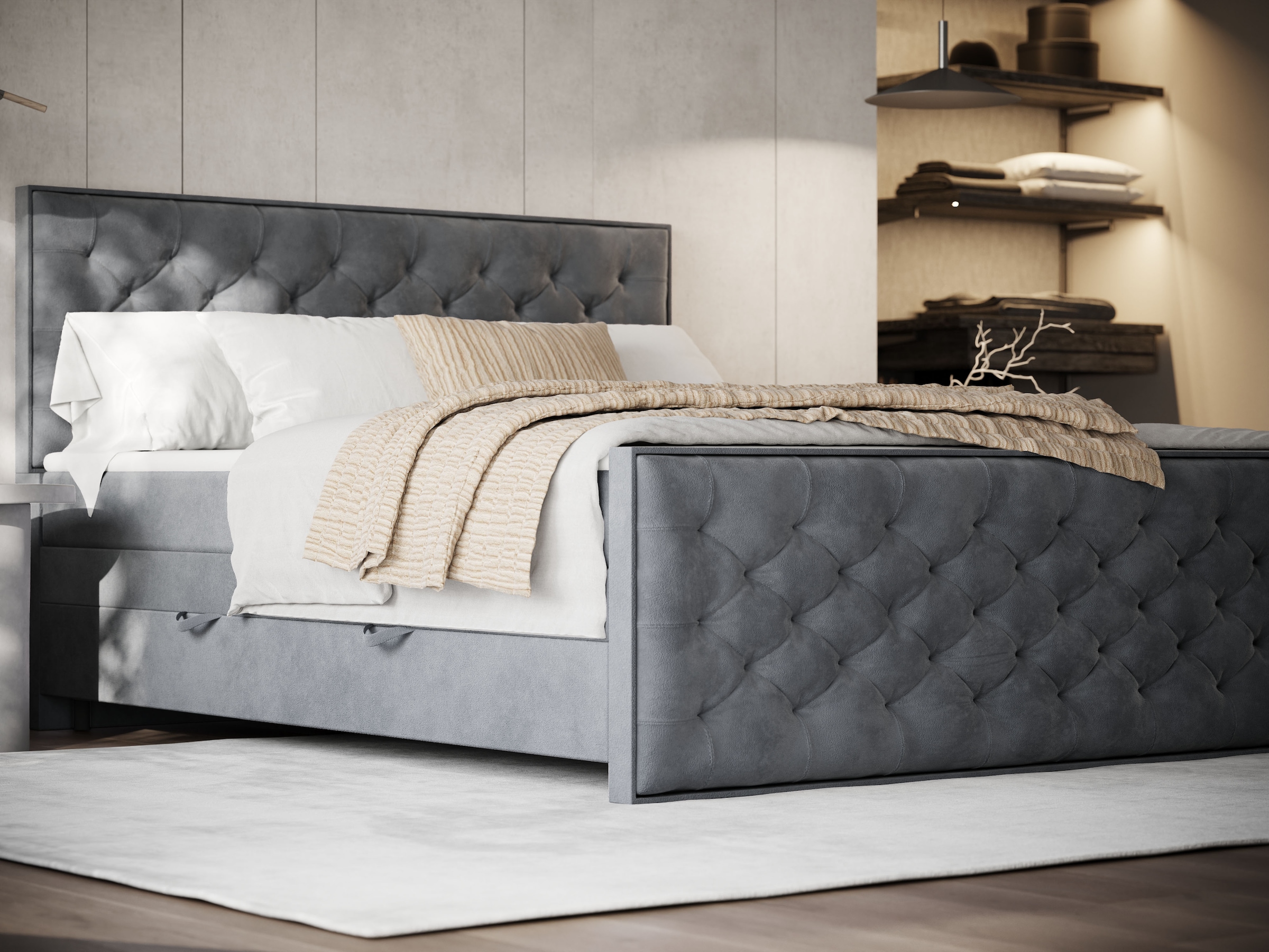 FORTE Boxspringbett »Lanciano Max inkl. zwei Bettkästen und Kaltschaum Topper«, und einer 7-Zonen-Tonnentaschenfederkernmatratze H2/H3