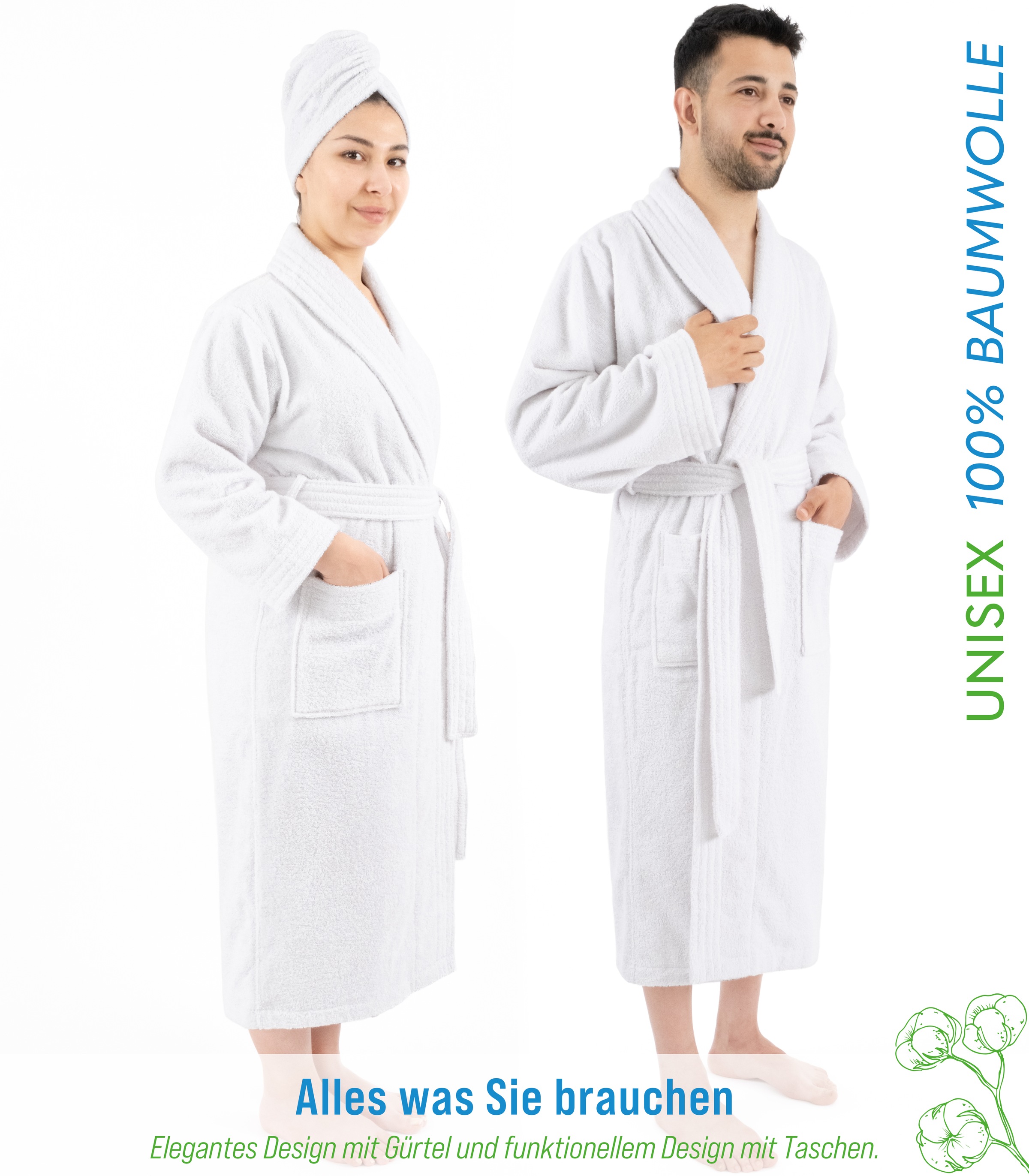 HAMMETEX Bademantel »Bademantel 100% Baumwolle Unisex, 400 GSM, Weich & Saugfähig«, (Packung), ideal für Sauna & Spa, Hotelbademantel, Morgenmantel