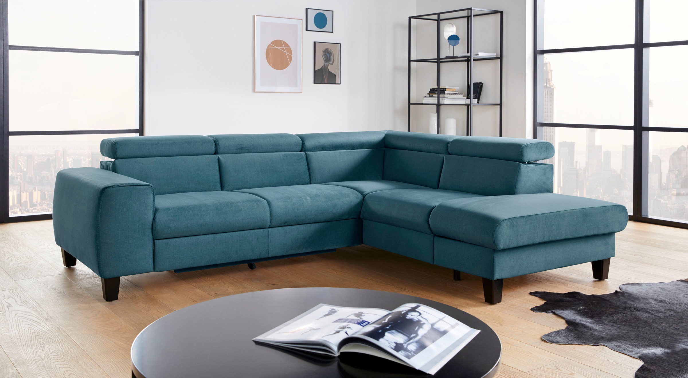 COTTA Polstergarnitur »Morven L-Form«, (Set), Set bestehend aus: Ecksofa mit Kopfteilverstellung & Hocker