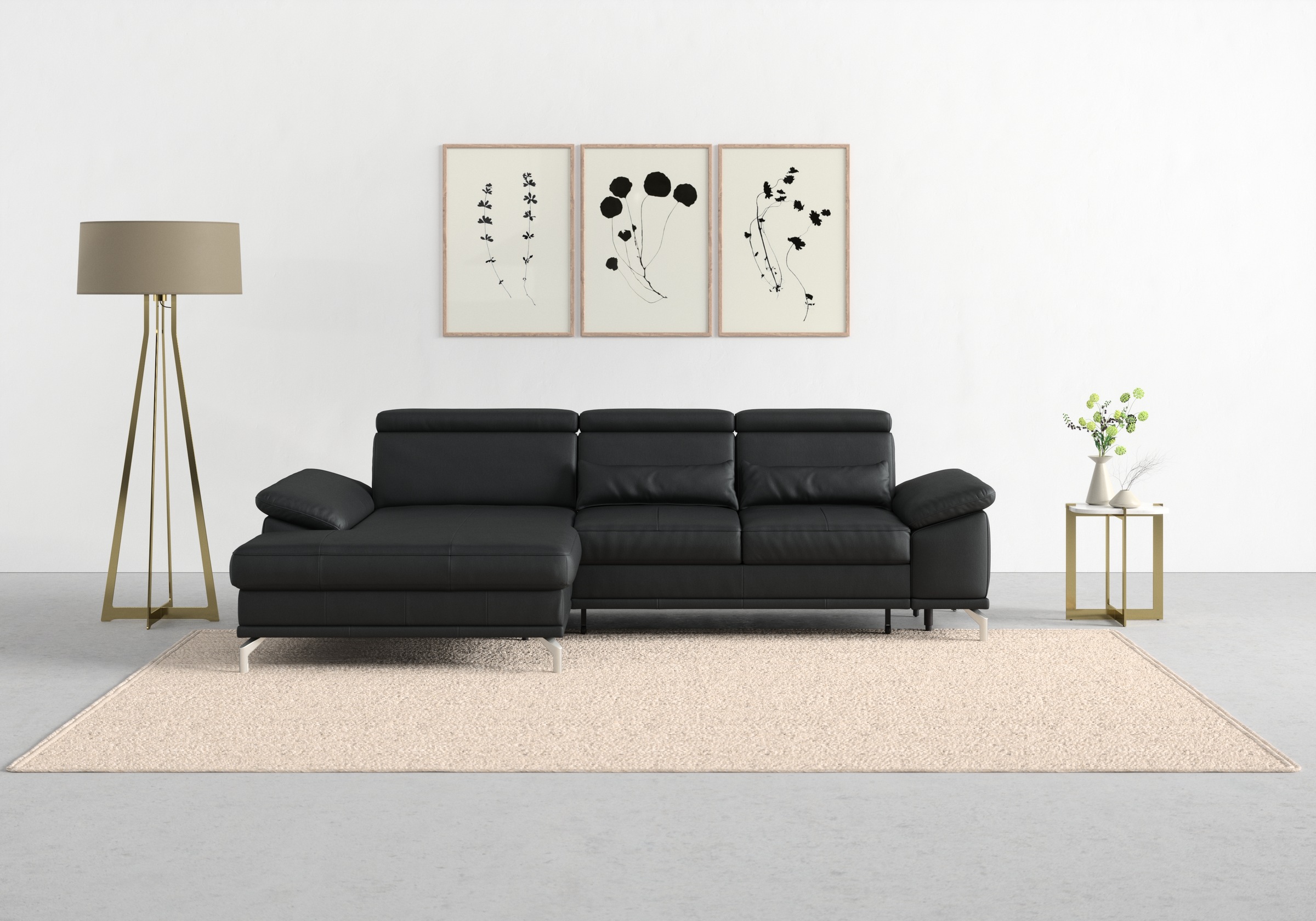 sit&more Ecksofa »Cabrio L-Form, mit Sitztiefenverstellung, Arm- und Kopfteilverstellung«, 2 Nierenkissen, Federkern, optional Bettfunktion und Stauraum