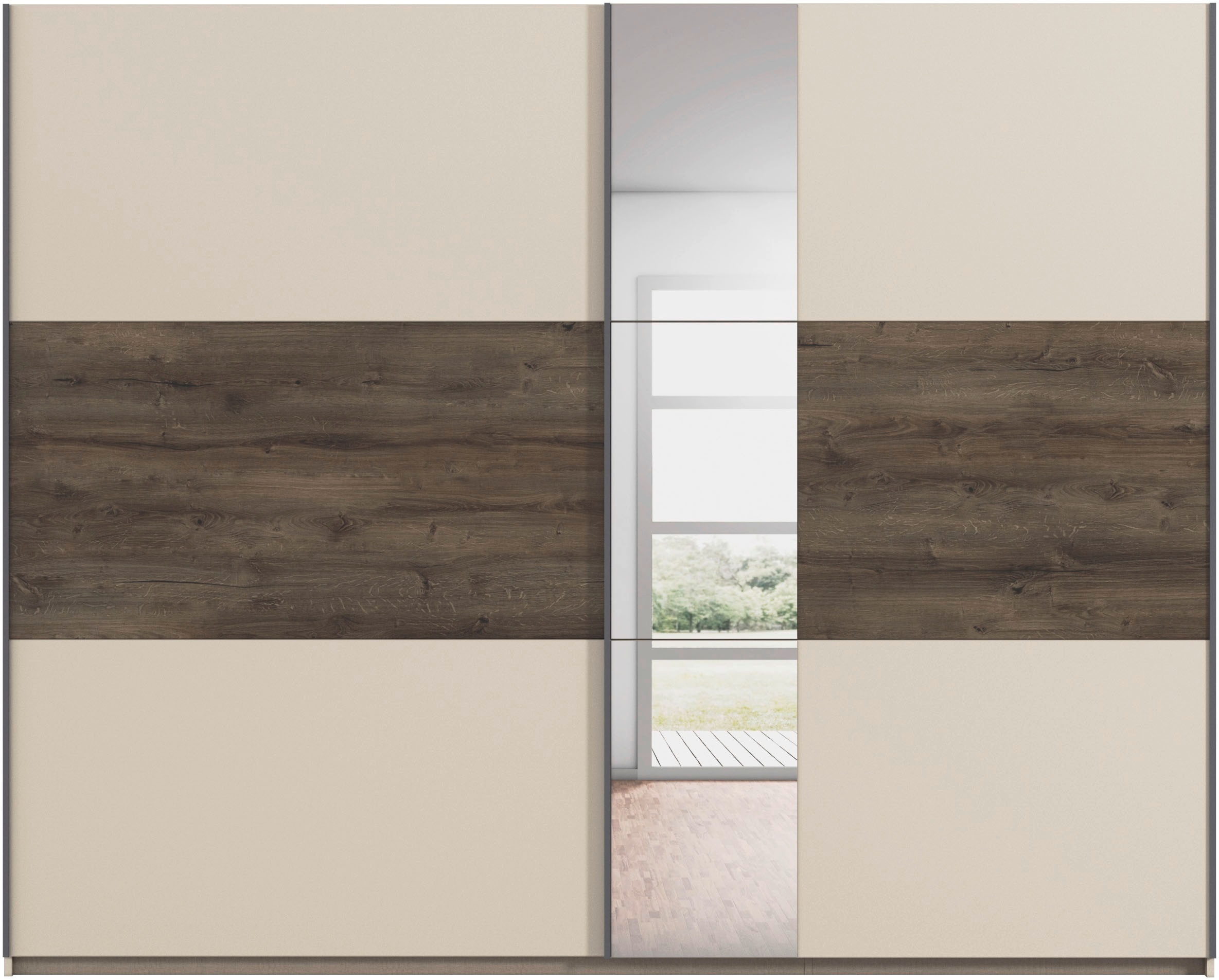 rauch Schwebetürenschrank »Kleiderschrank Schrank Garderobe Schlafzimmerschrank SAJO«, in 2 Breiten (218, 261 cm) optional mit Spiegel MADE IN GERMANY