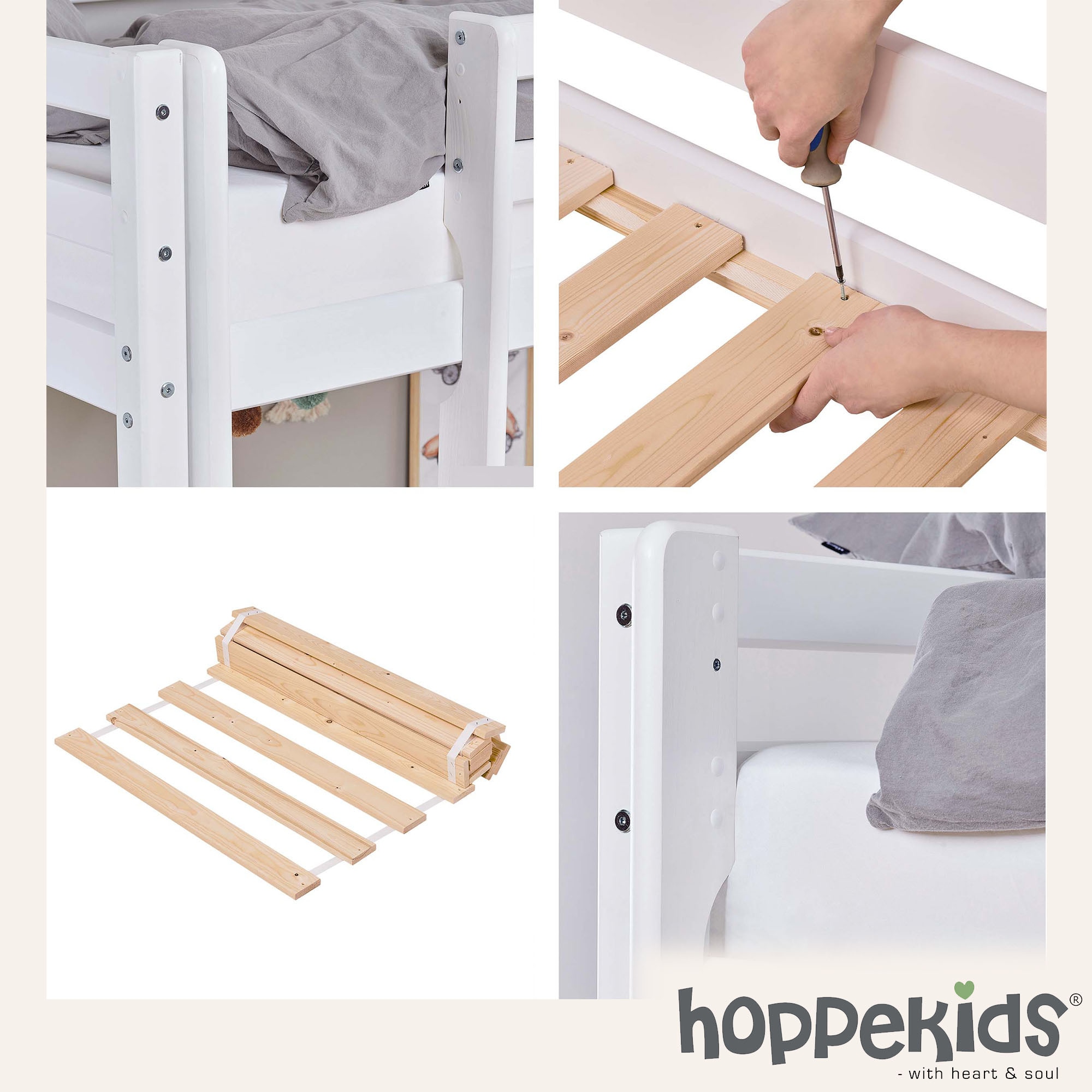 Hoppekids Hochbett »Hochbett 90x200cm mit Schreibtisch, umbaubar zu Einzelbett«, FSC® zert. Massivholz, Hochbett ohne Schreibtisch nutzbar