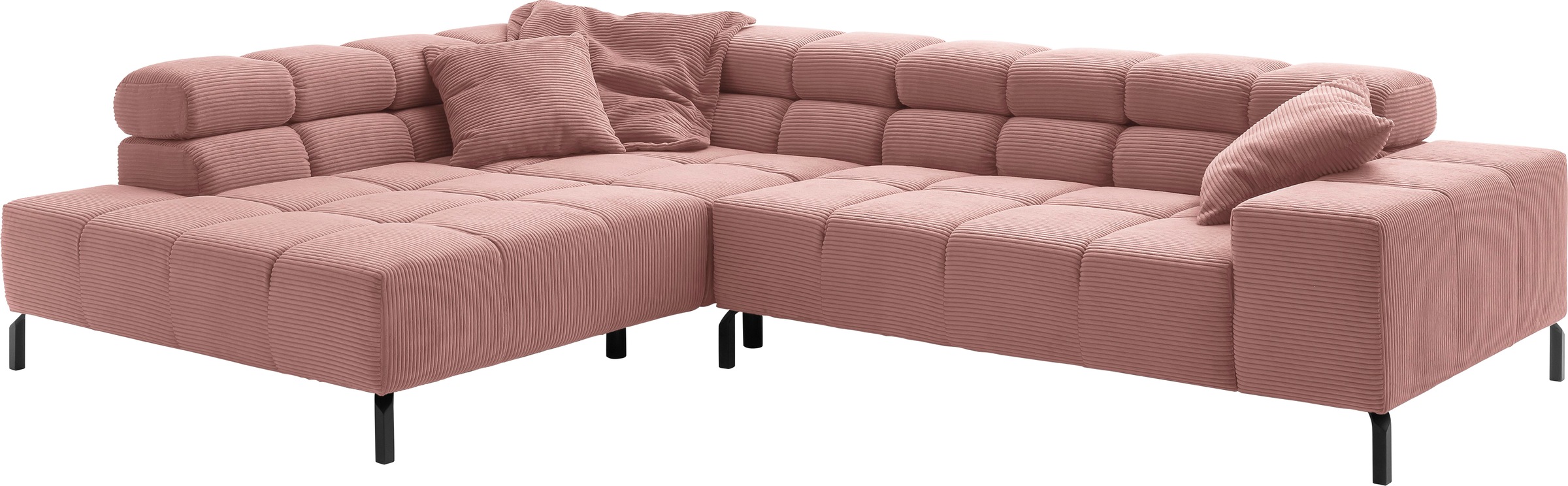 INOSIGN Ecksofa »Ancona New, wahlweise motorische Sitztiefenverstellung, auch in Cord«, feine Steppung, mit Kopfteilverstellung, 3 Zierkissen, L-Form