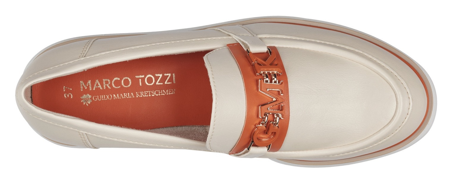 MARCO TOZZI by GMK Slipper, Chunky Loafer, Mokassin mit kontrastfarbigen Logo-Schmuckelement