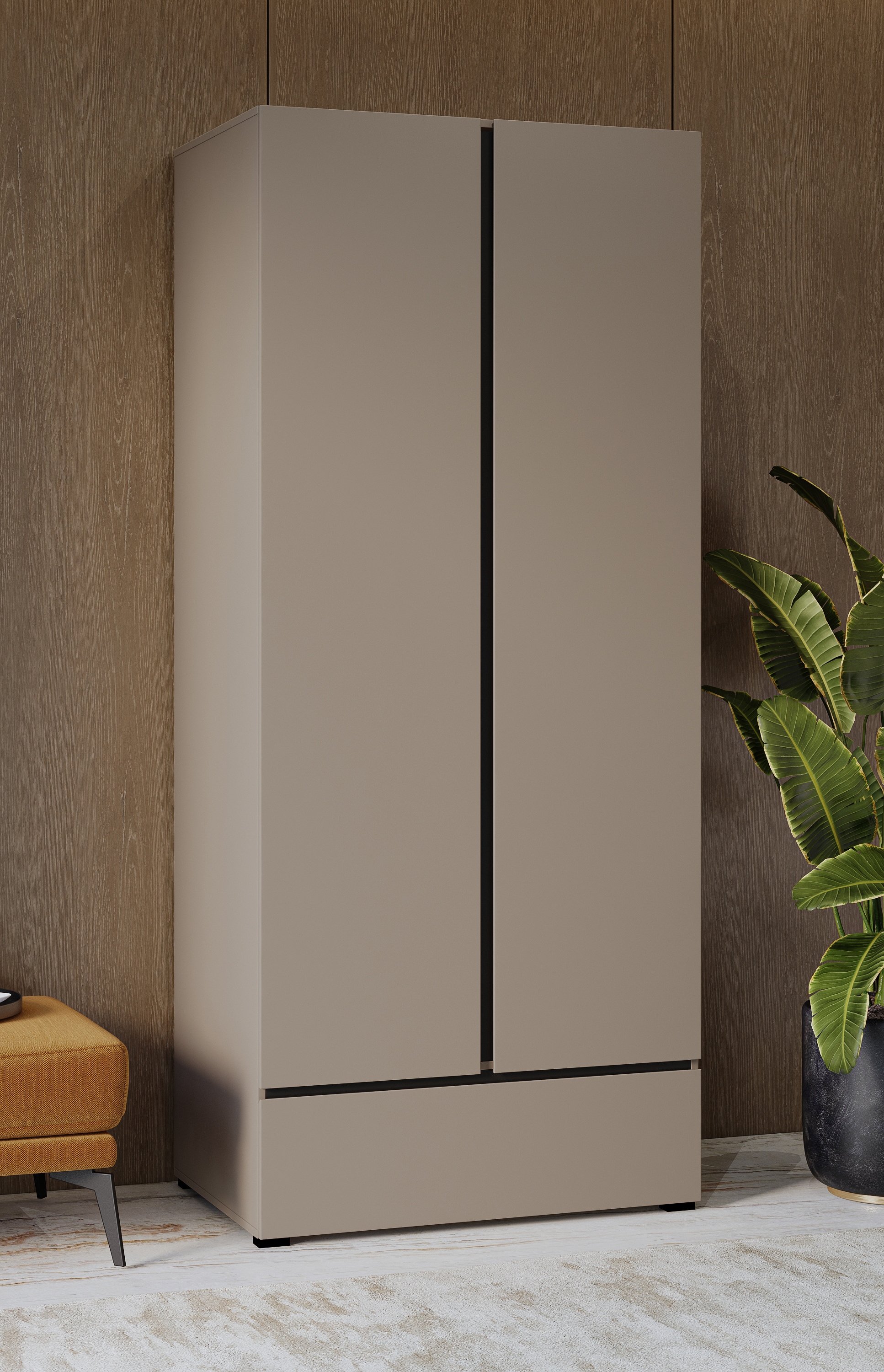 INOSIGN Drehtürenschrank »Cross, moderner griffloser Kleiderschrank«, Wäscheschrank mit Schublade, Garderobe, Türen